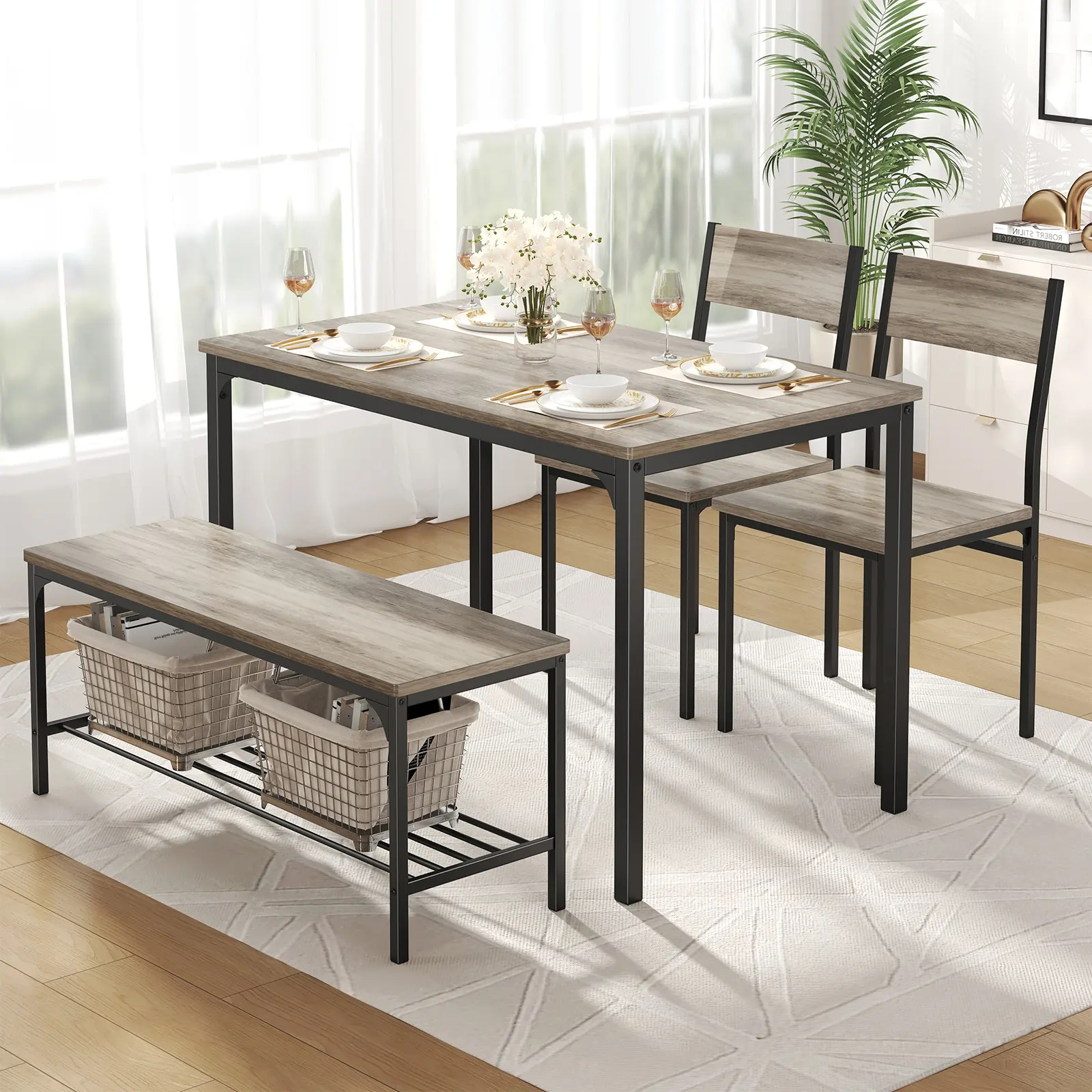 4-Piece Space-Saving Dining Set with Bench - Durable Kitchen Table and Chairs for Dining & Working