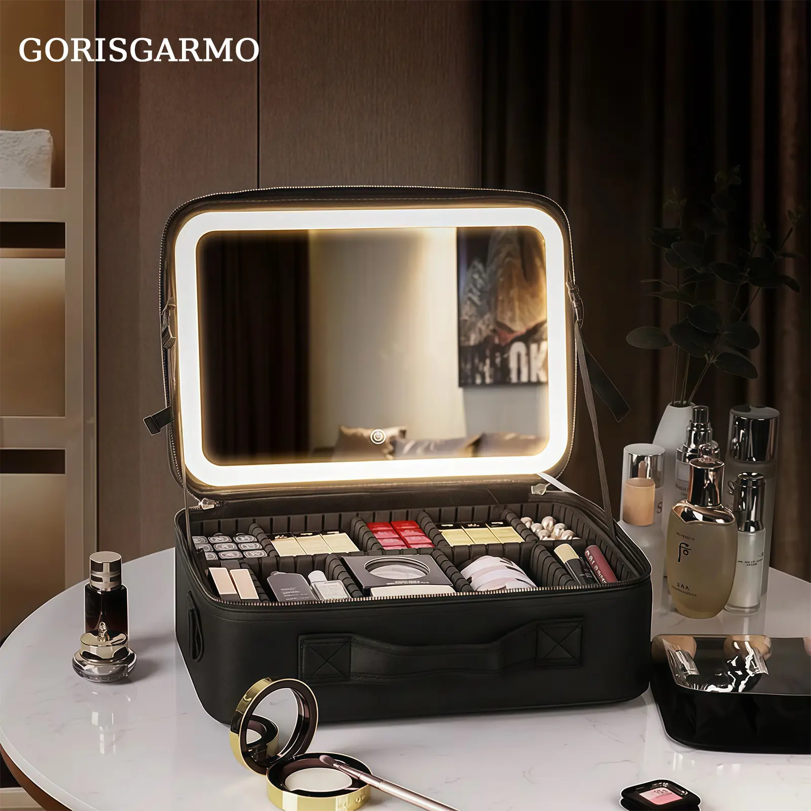 Travel Makeup Bag with LED Mirror