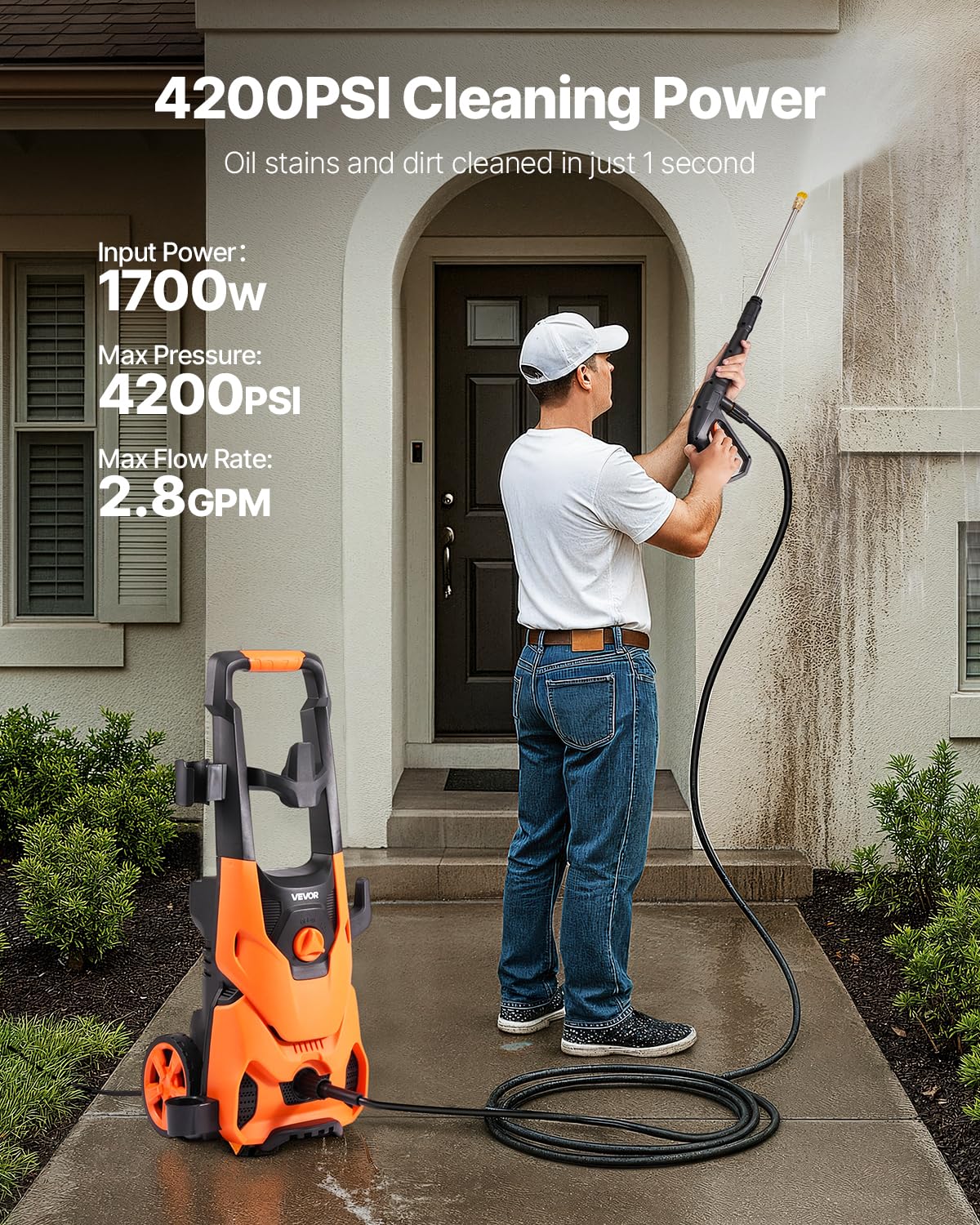Multi-Purpose Pressure Washer for Cars, Driveways, Patios & Home Cleaning