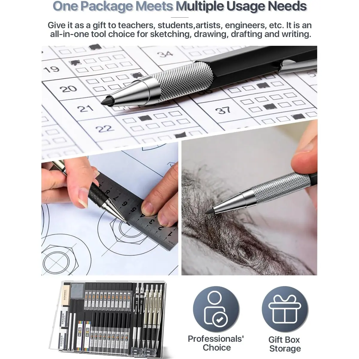 6-Piece Art Mechanical Pencil & 2mm Lead Holder Set (with 492 Refill Leads)