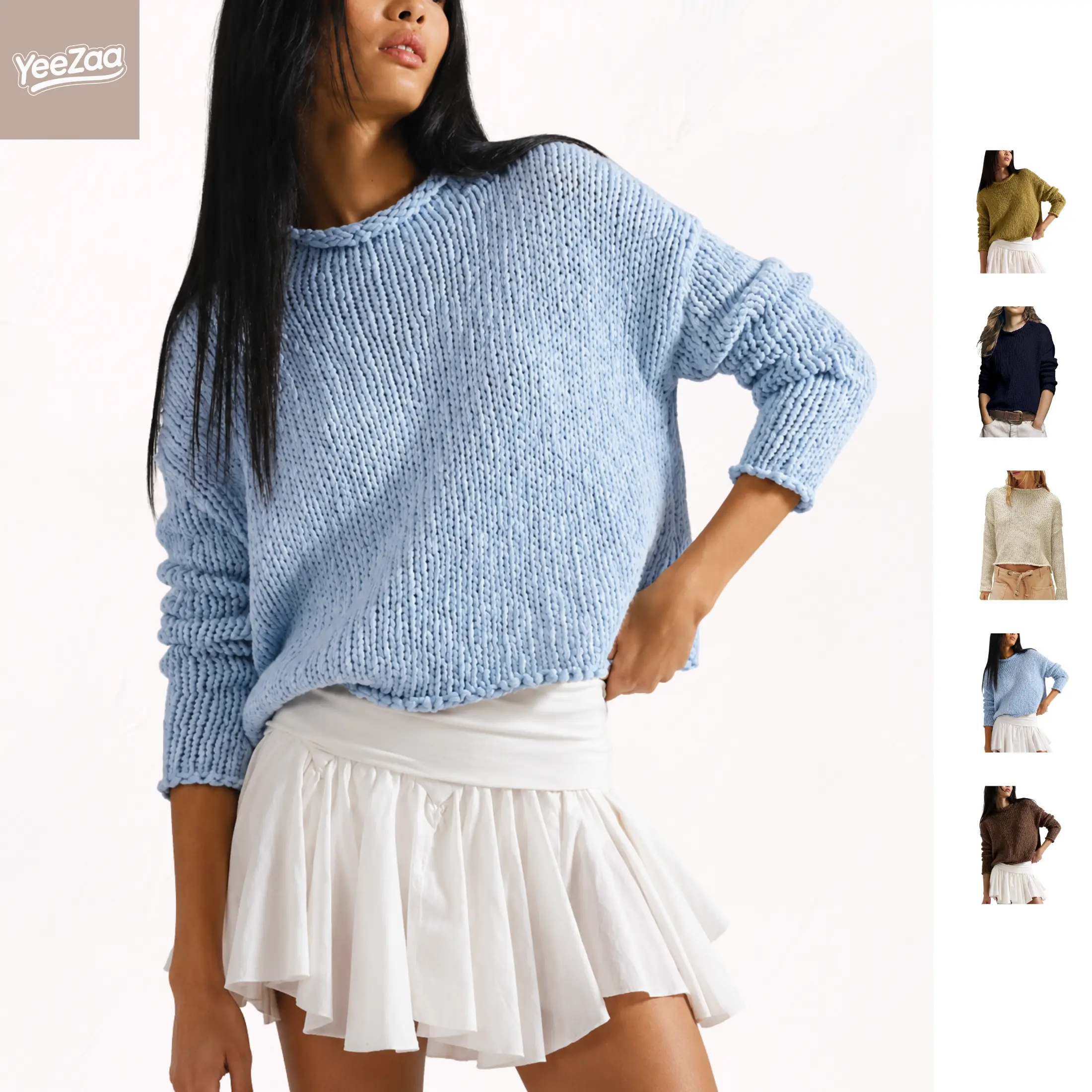 Women's Chunky Roll Neck Knit Sweater – Soft Oversized Long Sleeve Pullover