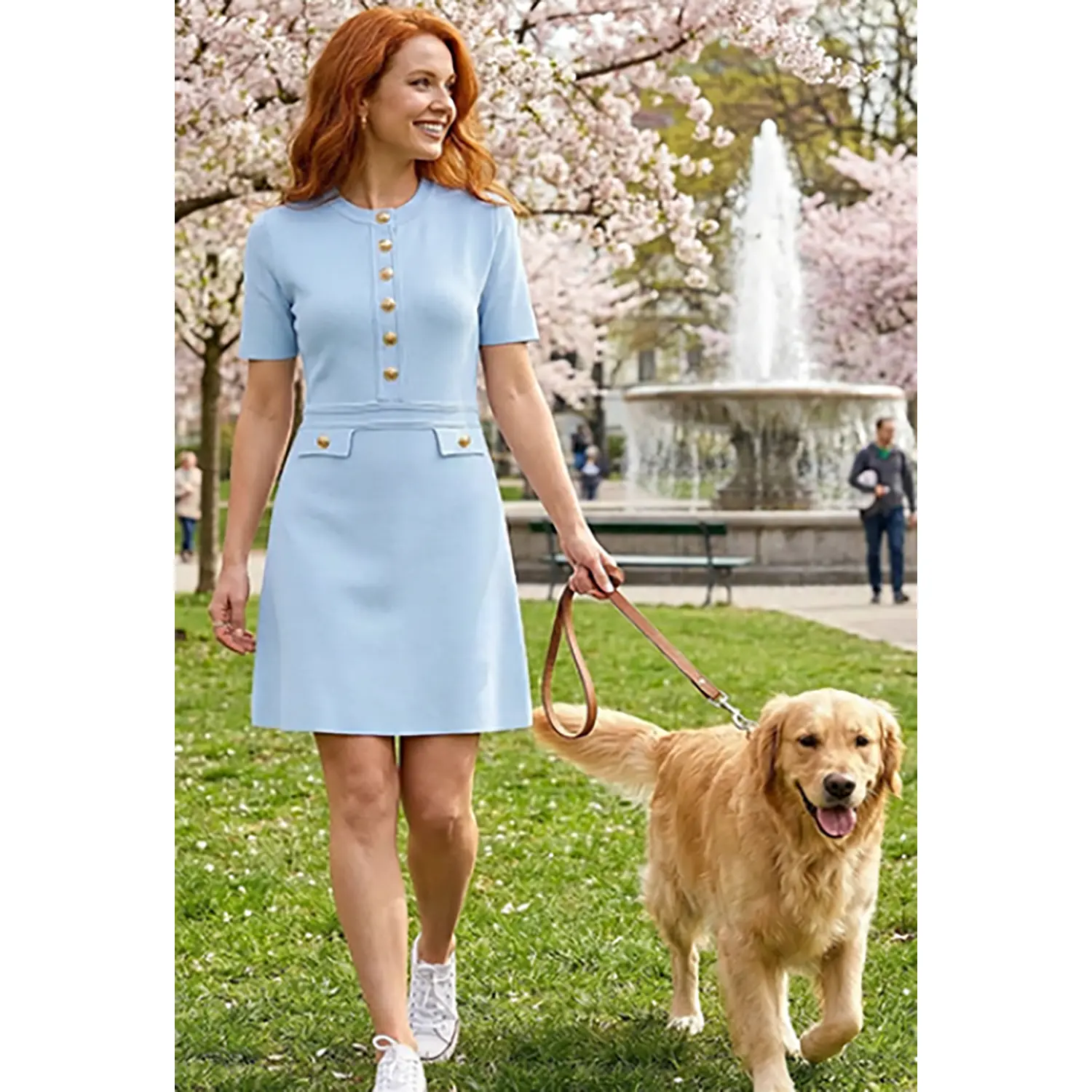 Women’s Short Sleeve Knit Dress – Slim Fit Button Front Midi Dress for Work & Everyday Wear