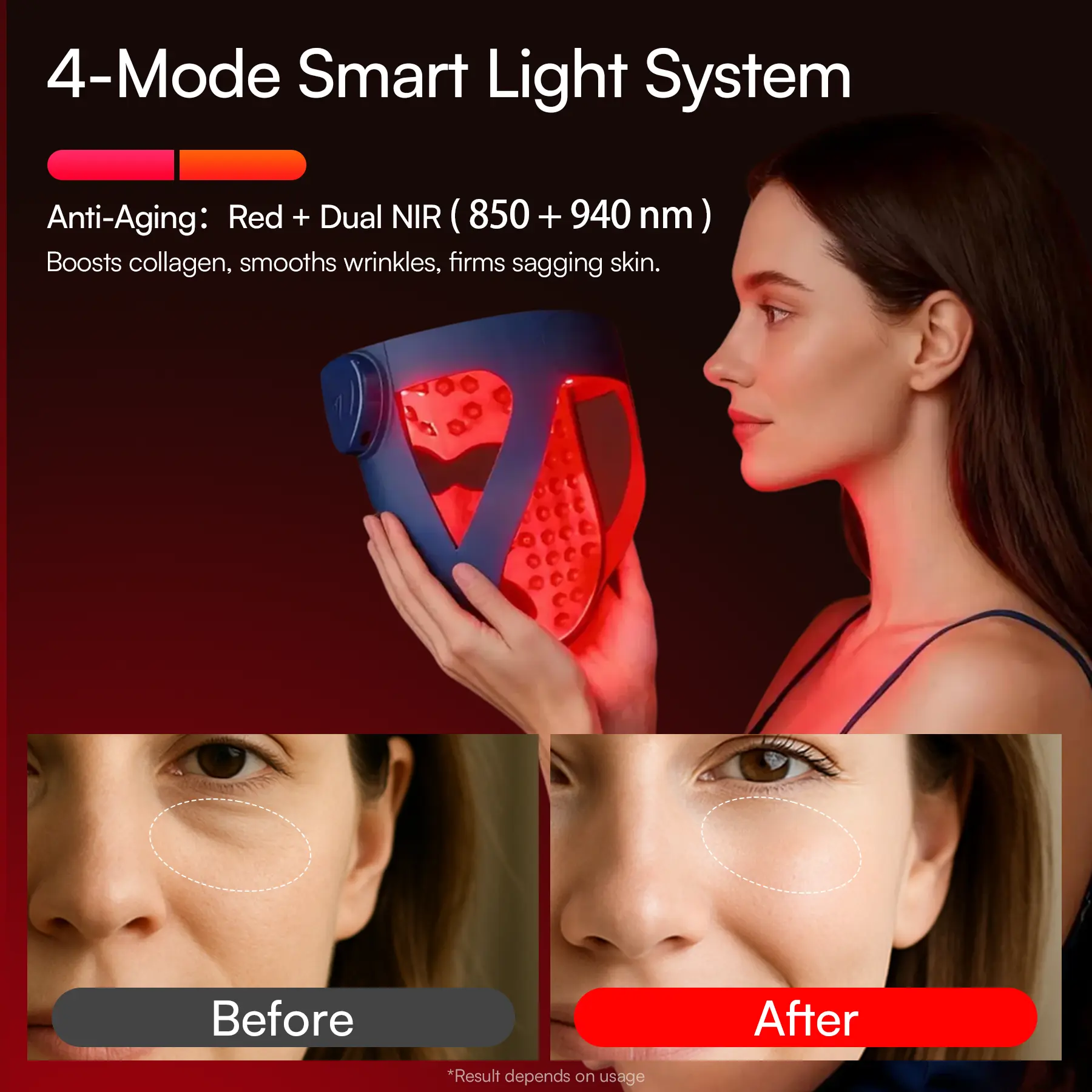 Wireless 4D LED Face Therapy Mask - Dual NIR Deep Penetration Jawline Lift Device