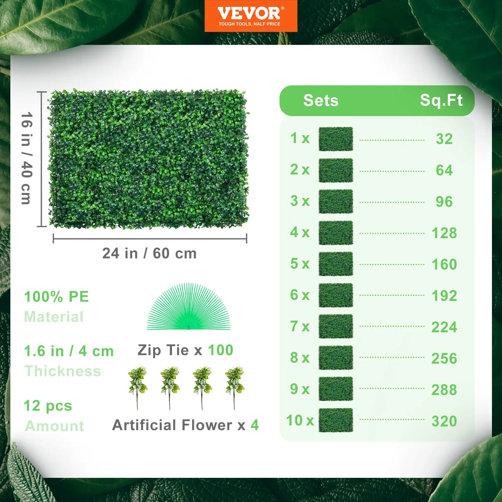 24-Pack Artificial Boxwood Panels （20"x20" ）