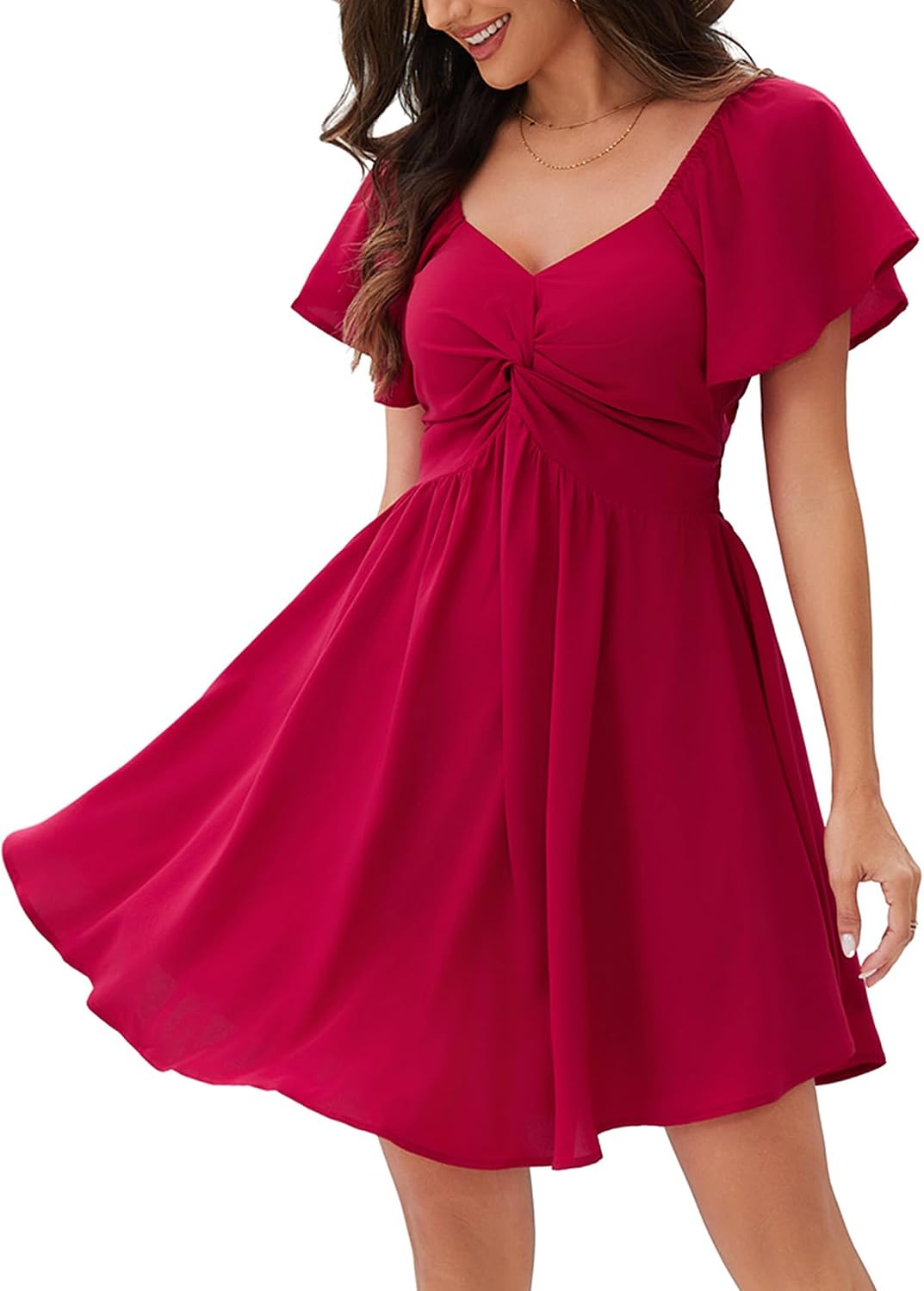 Women's Sweetheart Flutter Sleeve Chiffon Mini Dress