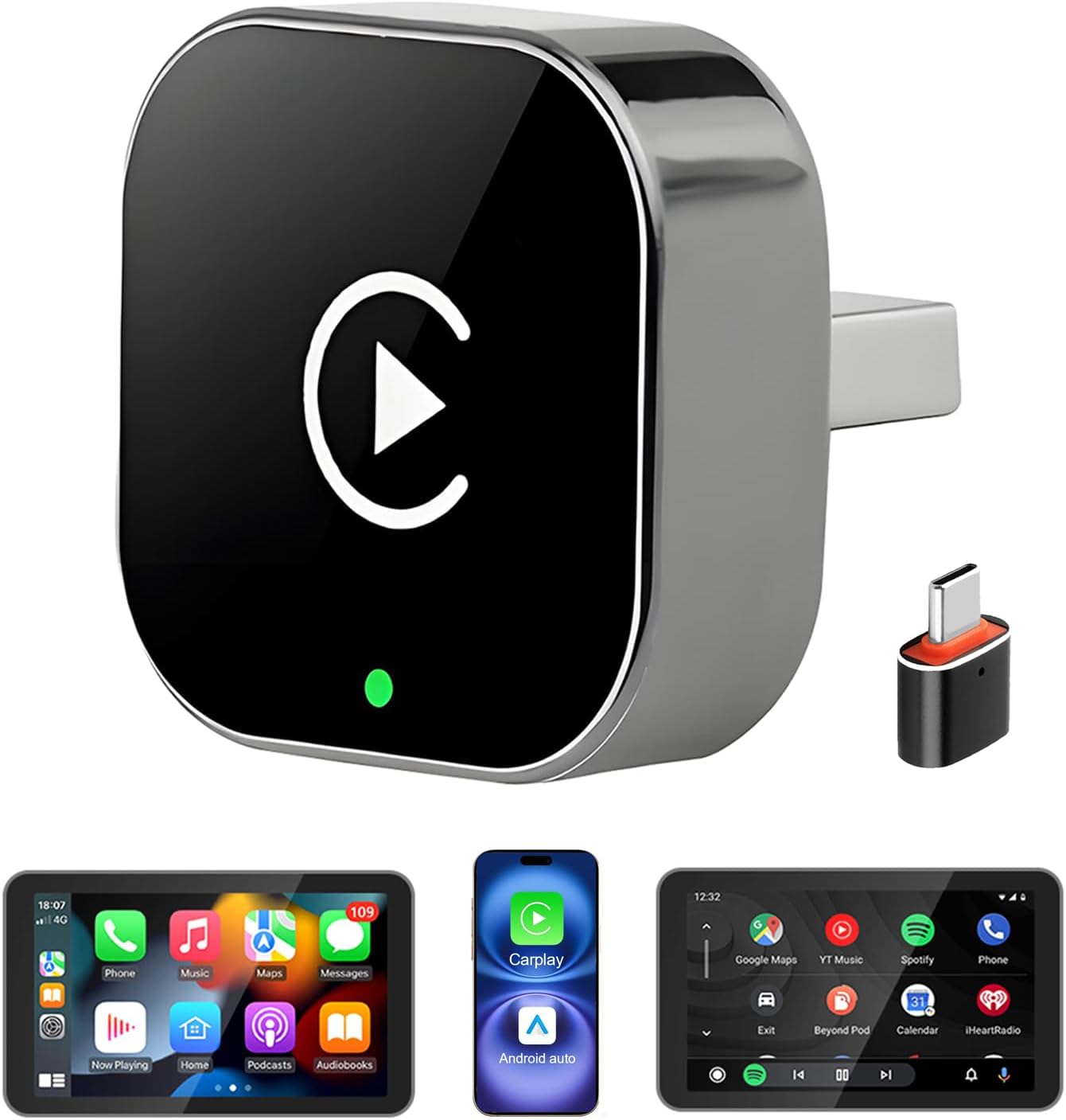 Wireless CarPlay & Android Auto Adapter, 2-in-1 Mini Wireless Car Dongle