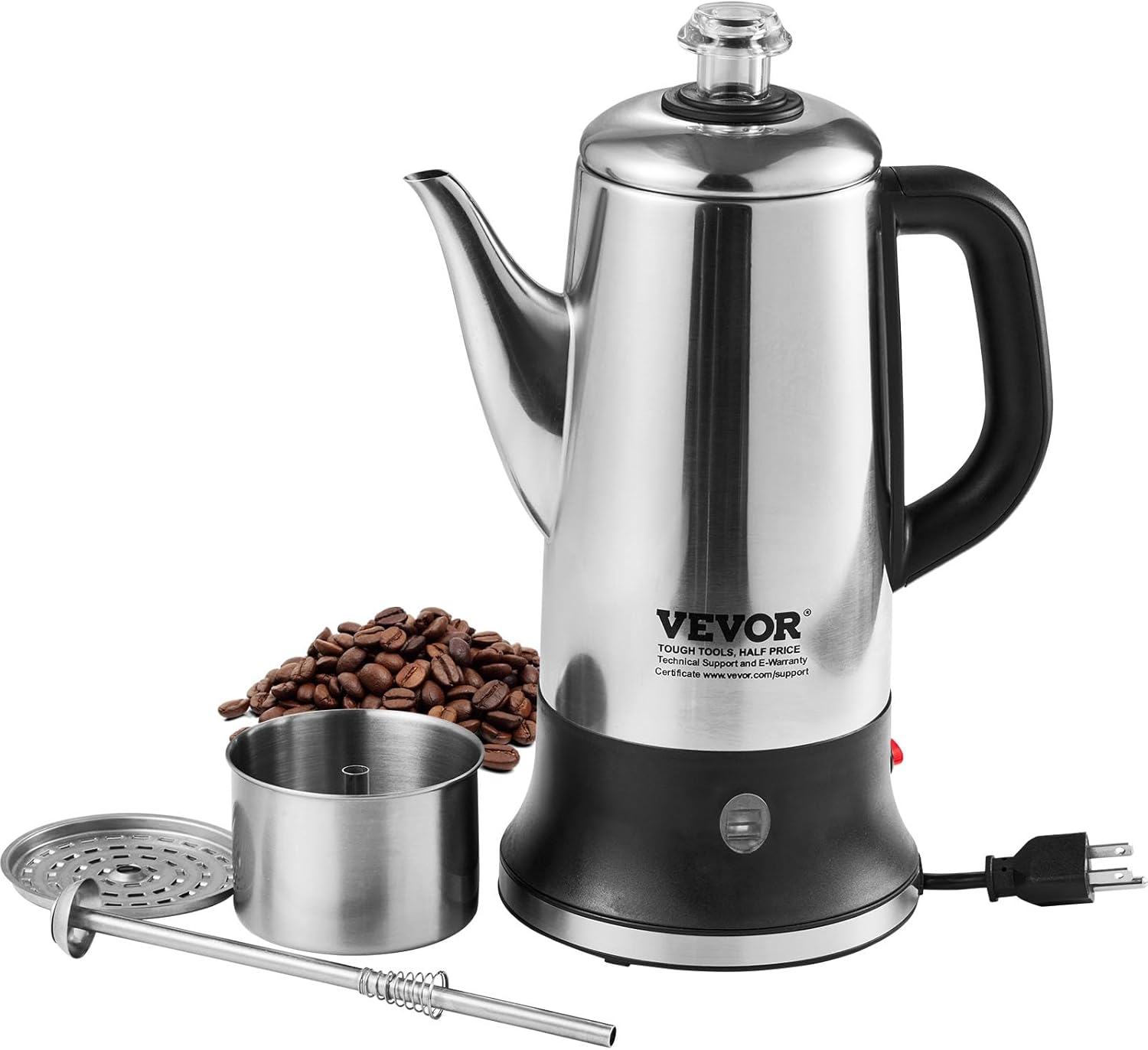 304 Stainless Steel Electric Coffee Percolator, 12-Cup Quick Brew Maker
