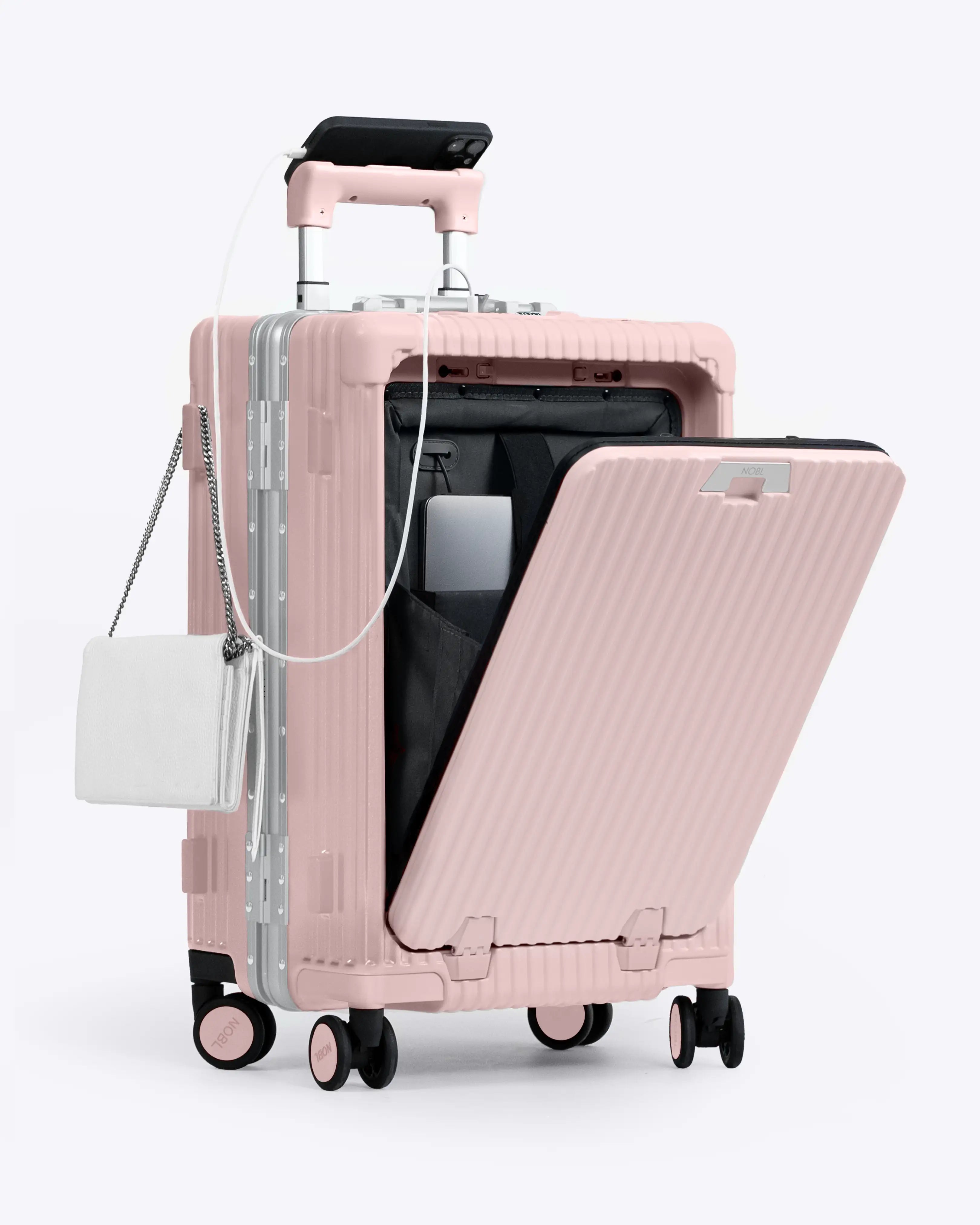 All-in-One Smart Carry-On Suitcase with GPS Tracking, Front Laptop Pocket, USB Charger & Cup Holder