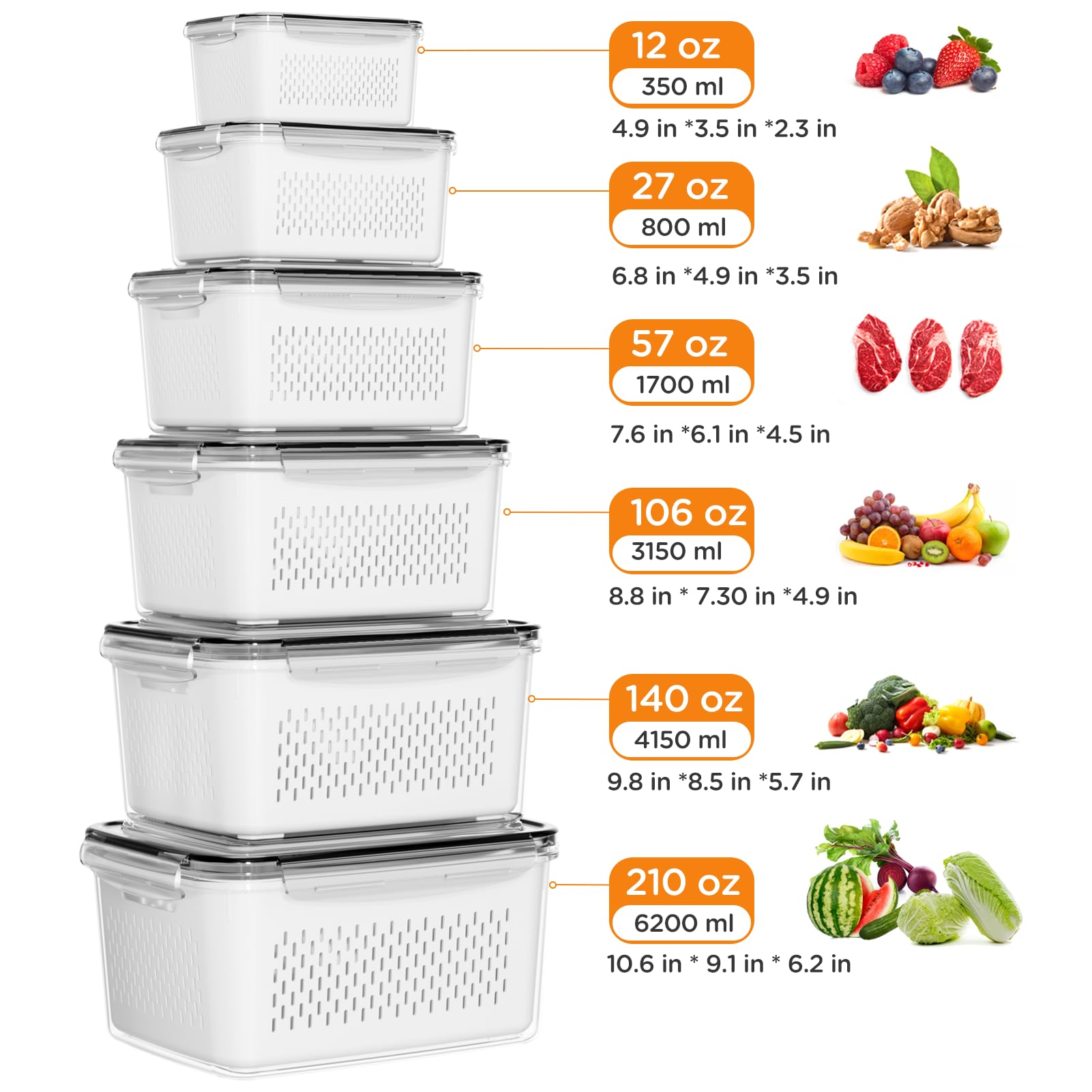 6-Piece Fruit & Veggie Storage Containers with Colanders