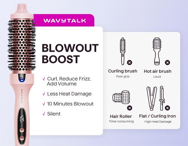 Wavytalk Thermal Brush, Blowout Boost 1.5 inch Heated Round Brush for Blowout Look, Dual Voltage, Pink, Sakura, Tourmaline Ceramic, Negative Ion Technology, 5 Temperature Settings, Less Damage Wavytalk Thermal Brush, Blowout Boost 1.5 inch Heated Round Brush for Blowout Look, Dual Voltage, Pink, Sakura, Tourmaline Ceramic, Negative Ion Technology, 5 Temperature Settings, Less Damage