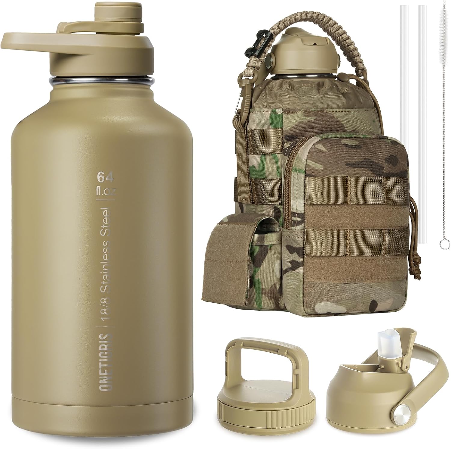 2L Insulated Stainless Steel Water Bottle with Straw - Large Portable Water Flask for Cold & Hot Drinks