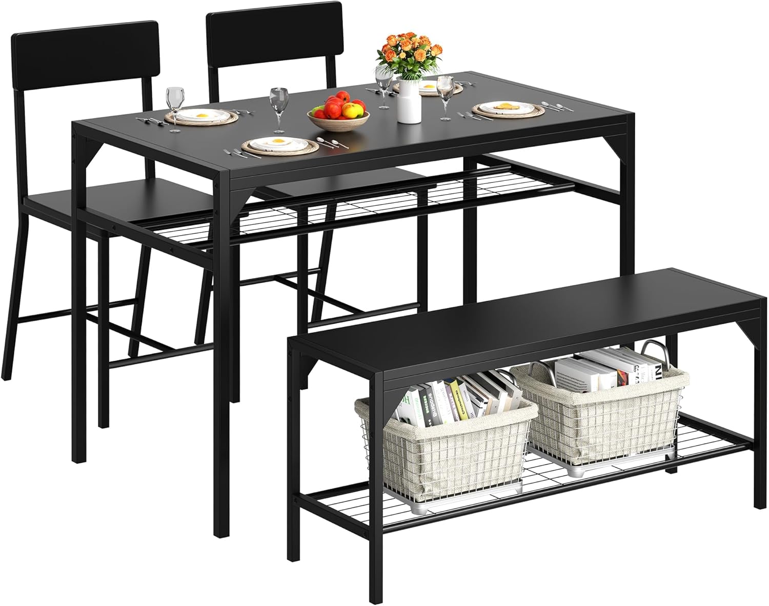 4-Piece Space-Saving Dining Set with Bench - Durable Kitchen Table and Chairs for Dining & Working