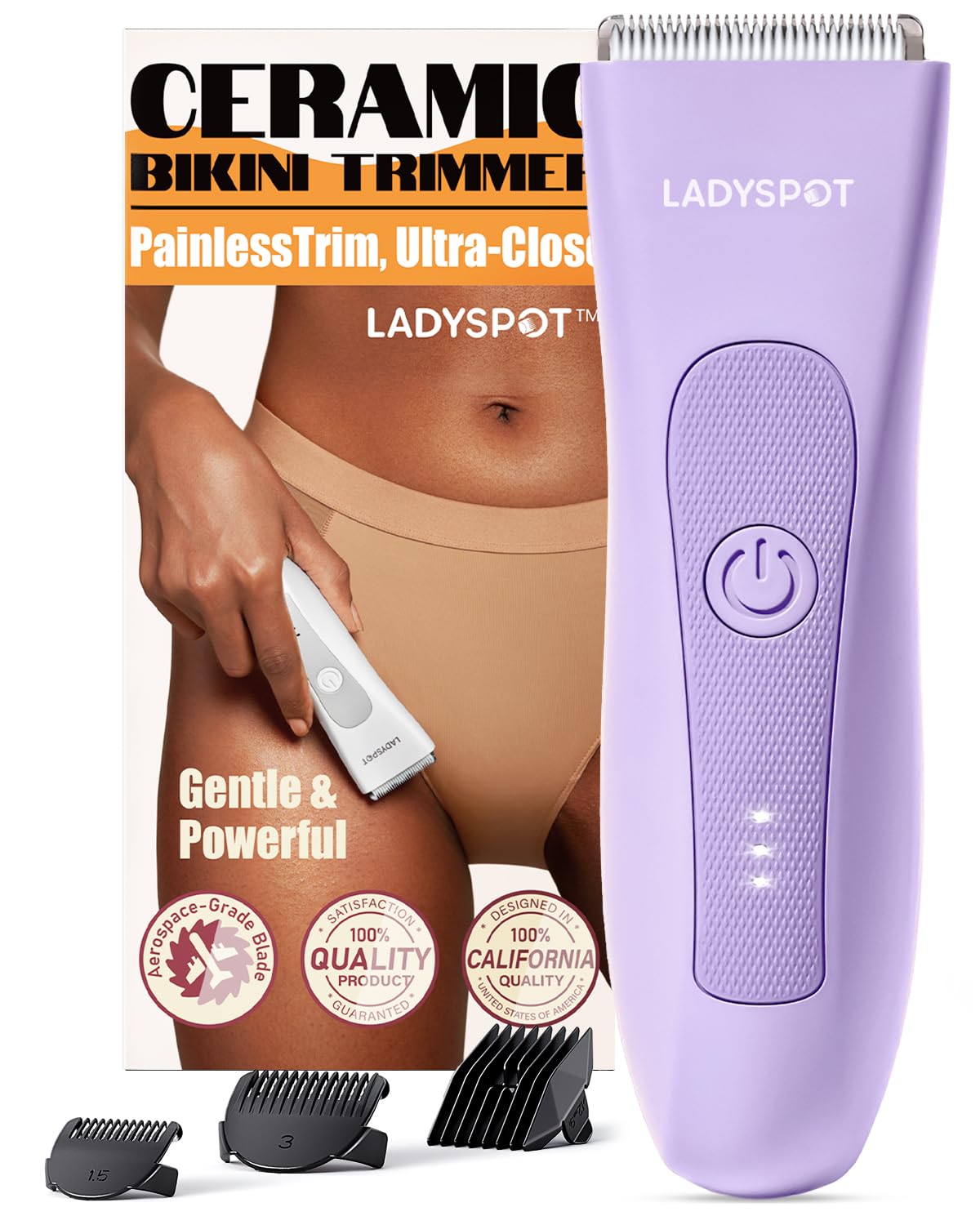 Waterproof Electric Groin Shaver, Body and Pubic Hair Trimmer with Ceramic Blades
