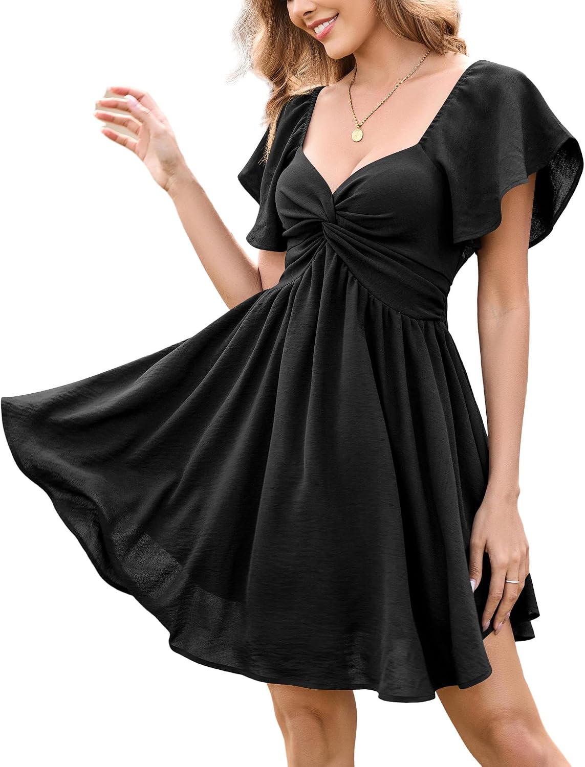Women's Sweetheart Flutter Sleeve Chiffon Mini Dress