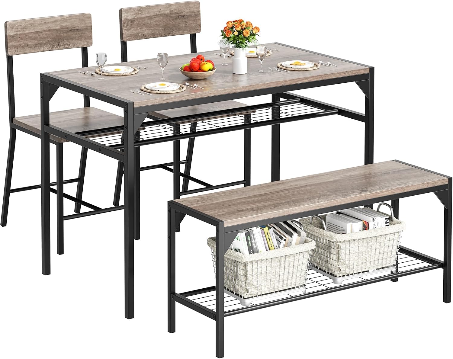 4-Piece Space-Saving Dining Set with Bench - Durable Kitchen Table and Chairs for Dining & Working