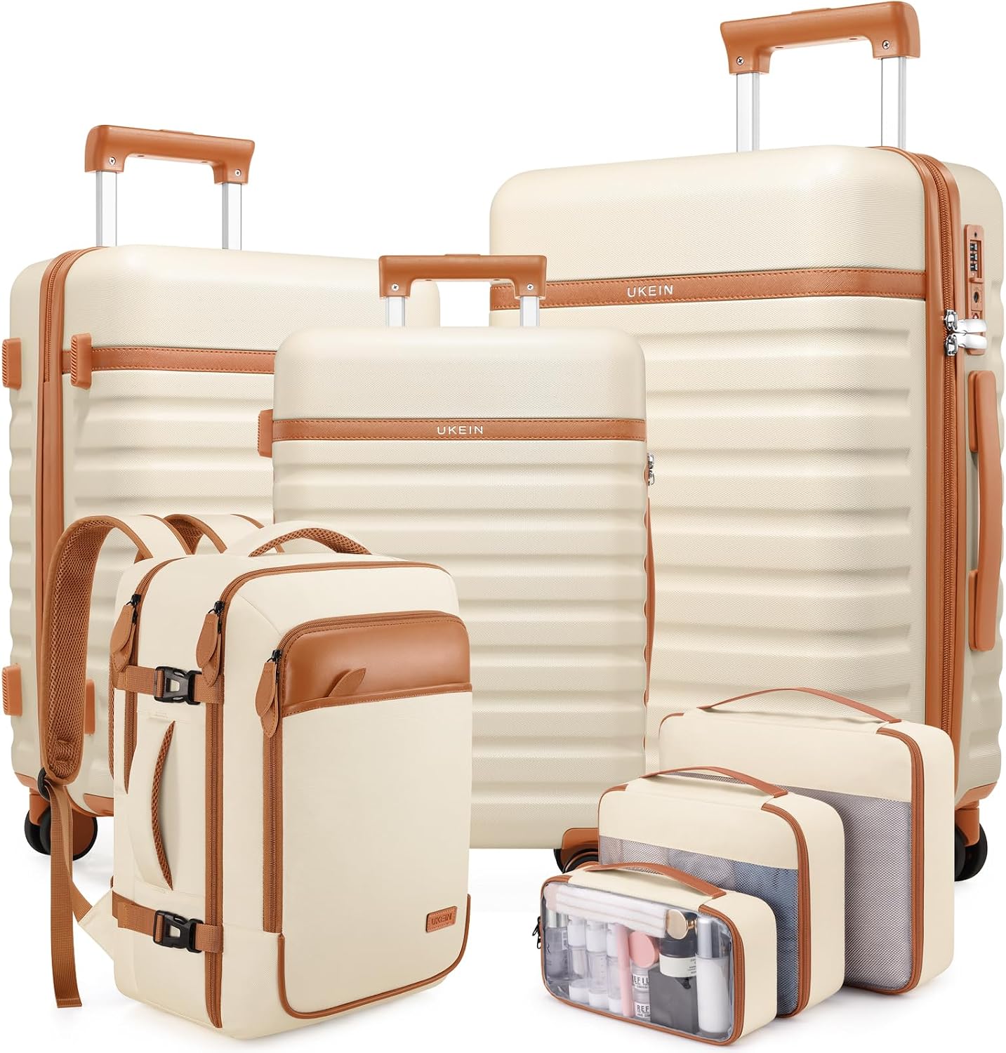 7-Piece Travel Luggage Set: Hardside Suitcases (20/24/28") & Backpack