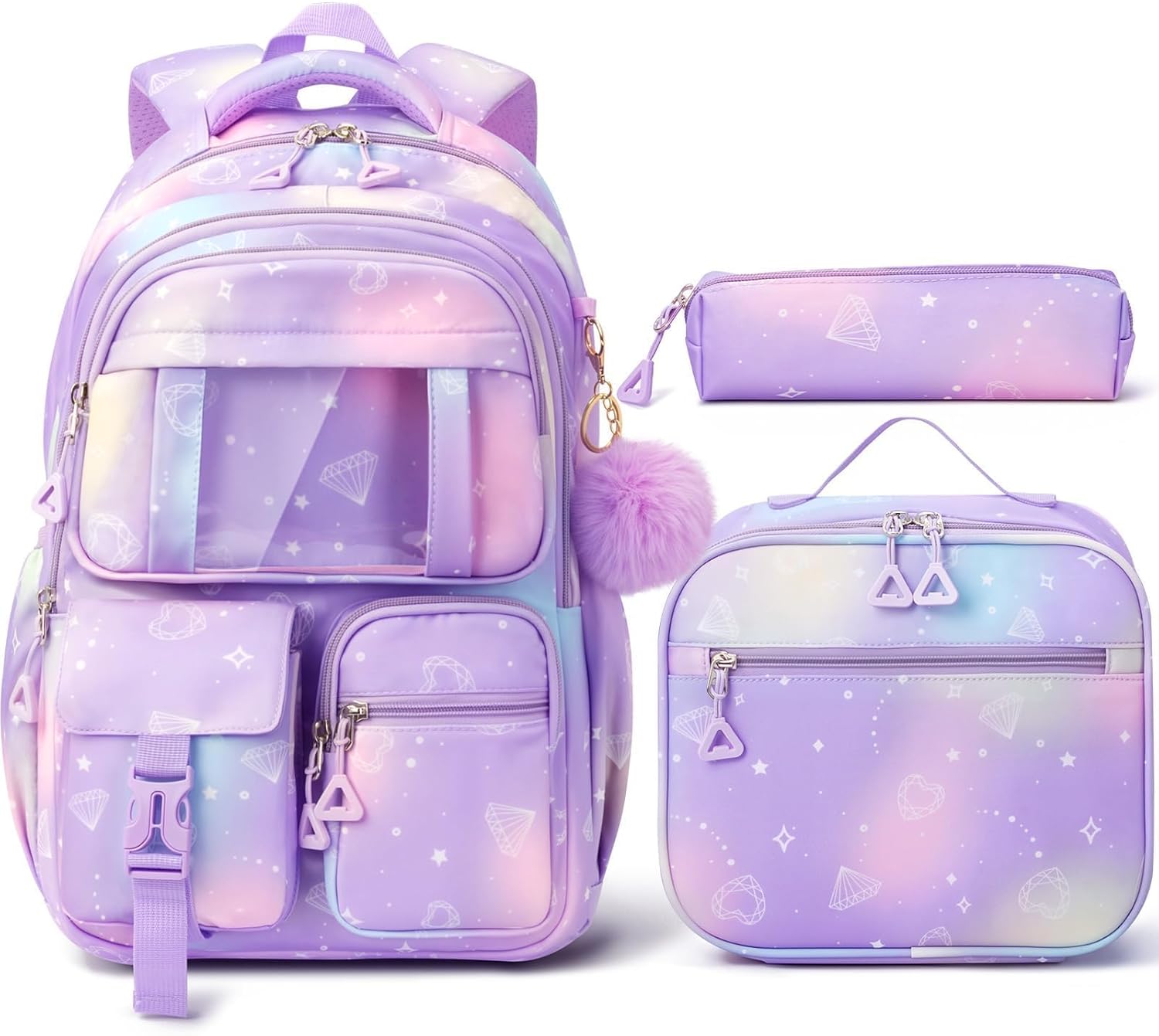 3-Piece Waterproof Oxford Backpack Set with Lunch Box & Pencil Case