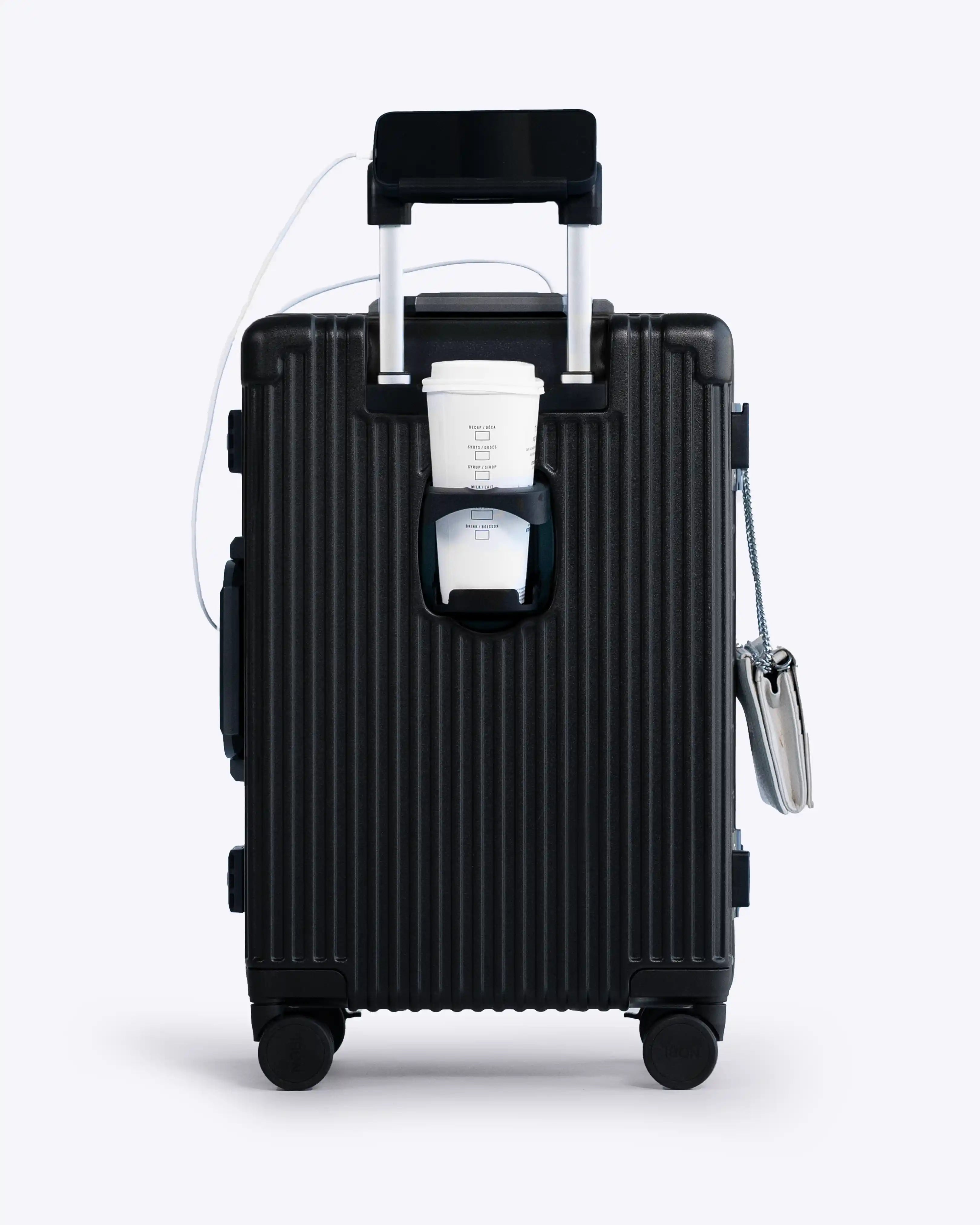 All-in-One Smart Carry-On Suitcase with GPS Tracking, Front Laptop Pocket, USB Charger & Cup Holder