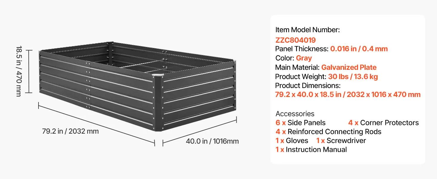 【Summerfinds】VEVOR Metal Raised Garden Bed 6.7 x 3 x 1.5 ft Outdoor Galvalume Planter Garden BoxOpen Bottom DesignLarge Planter Raised Bed for Growing VegetablesFlowersHerbsand SucculentsGrayOutdoor Metal PlanterPlanters For O, Outdoor Metal Planter, R
