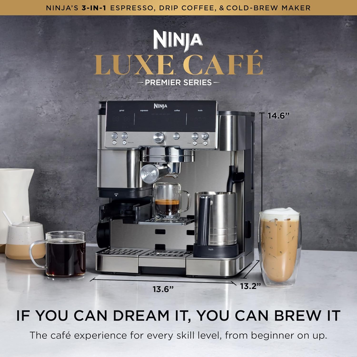 3-in-1 Espresso, Coffee & Cold Brew Machine with Grinder