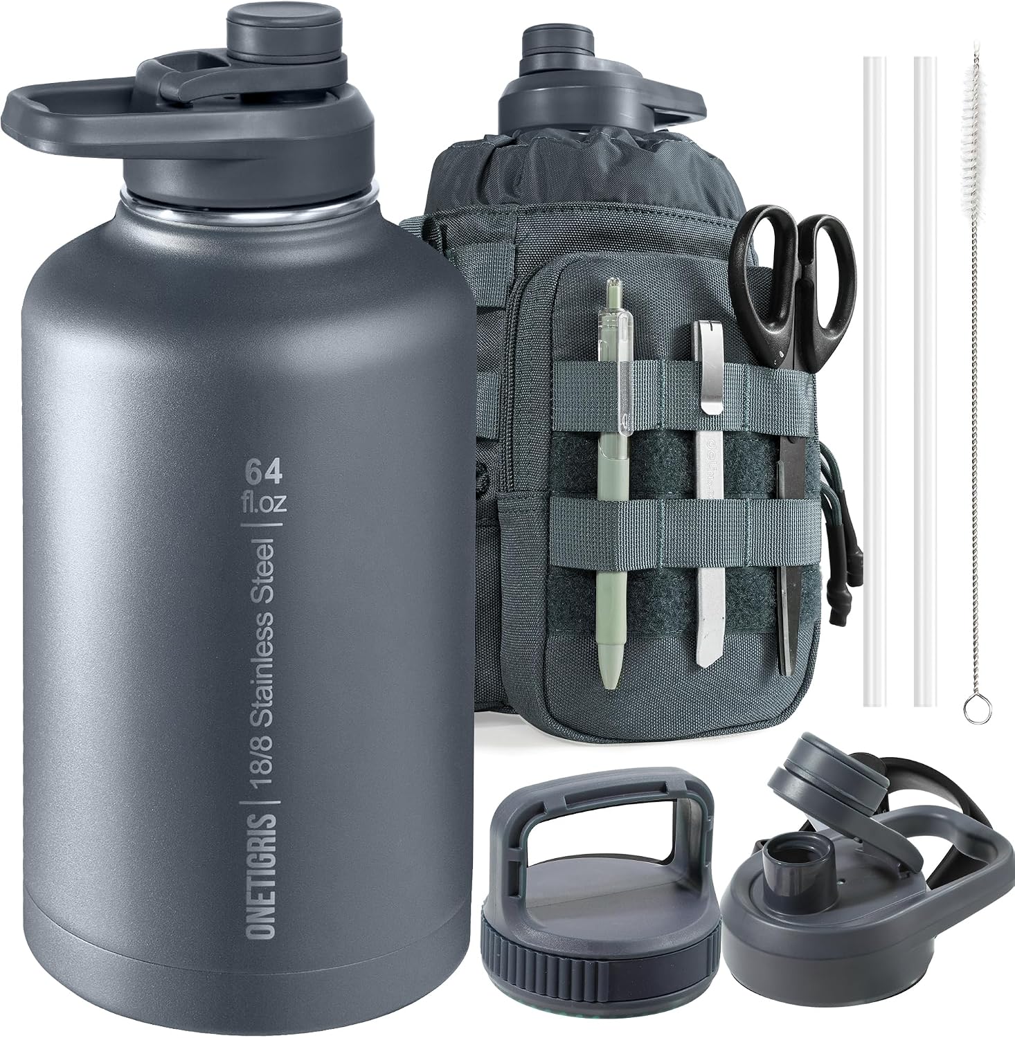 2L Insulated Stainless Steel Water Bottle with Straw - Large Portable Water Flask for Cold & Hot Drinks