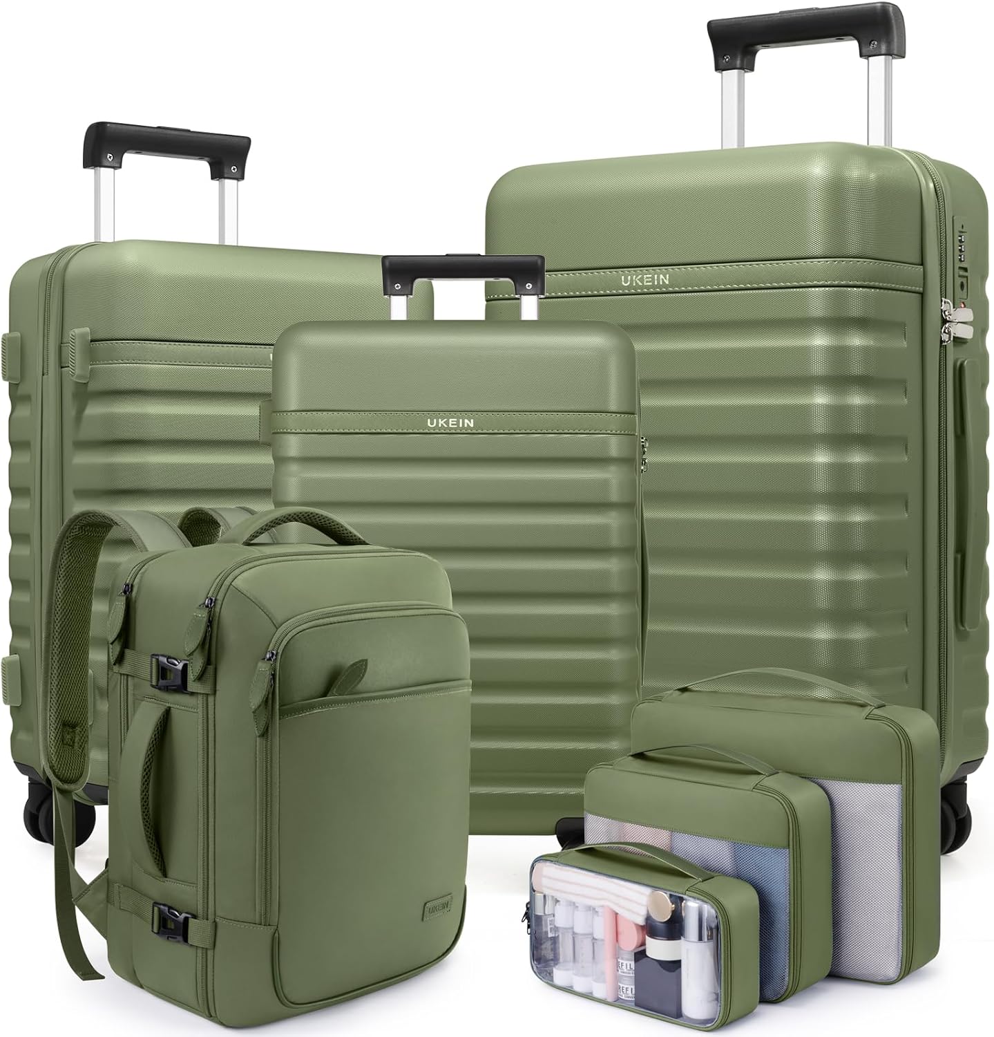 7-Piece Travel Luggage Set: Hardside Suitcases (20/24/28") & Backpack