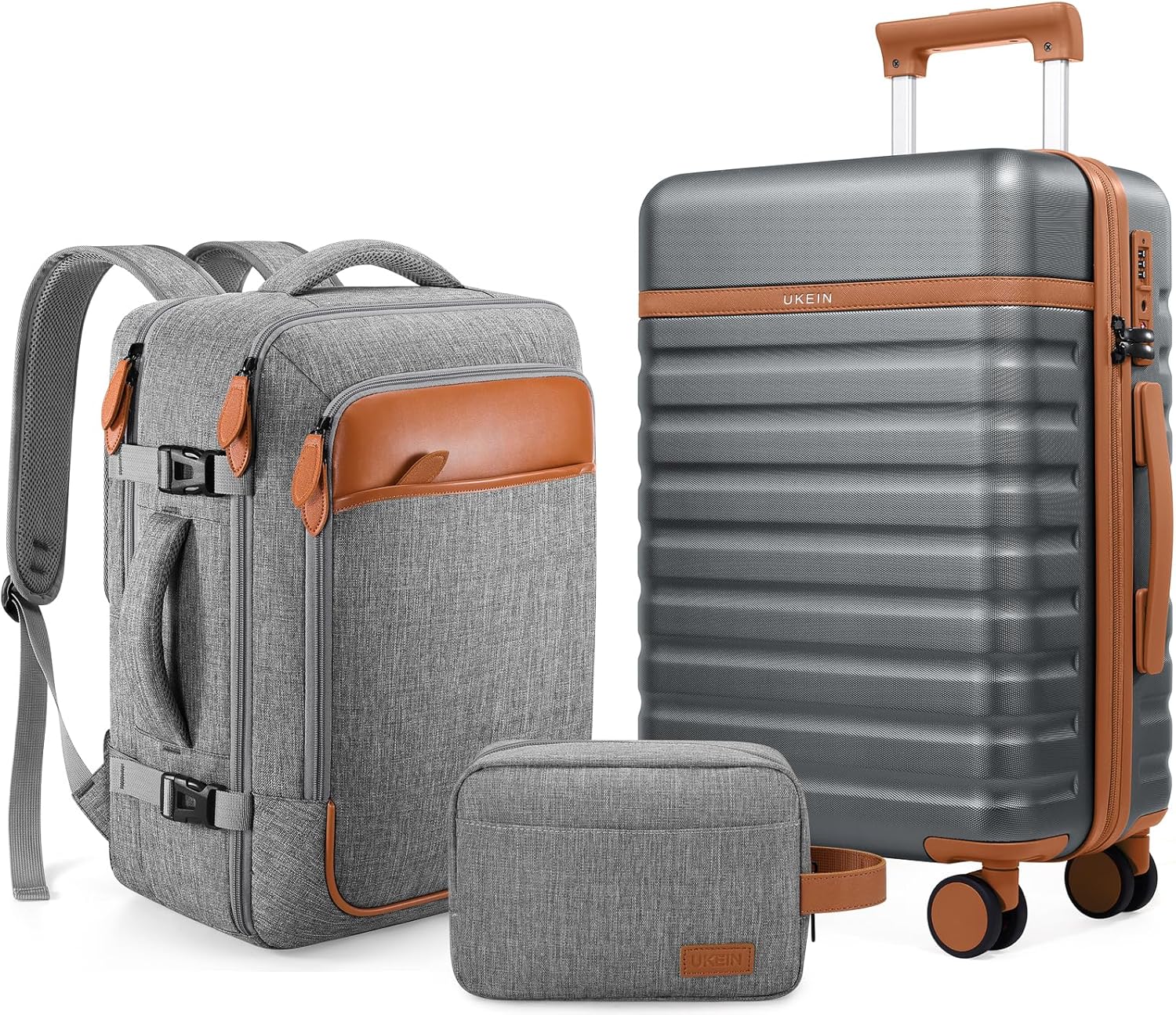 3-Piece Hardside Luggage Set: 20" Cabin Case, Backpack & Toiletry Bag
