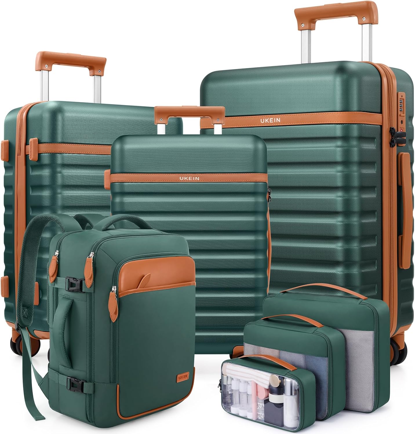 7-Piece Travel Luggage Set: Hardside Suitcases (20/24/28") & Backpack