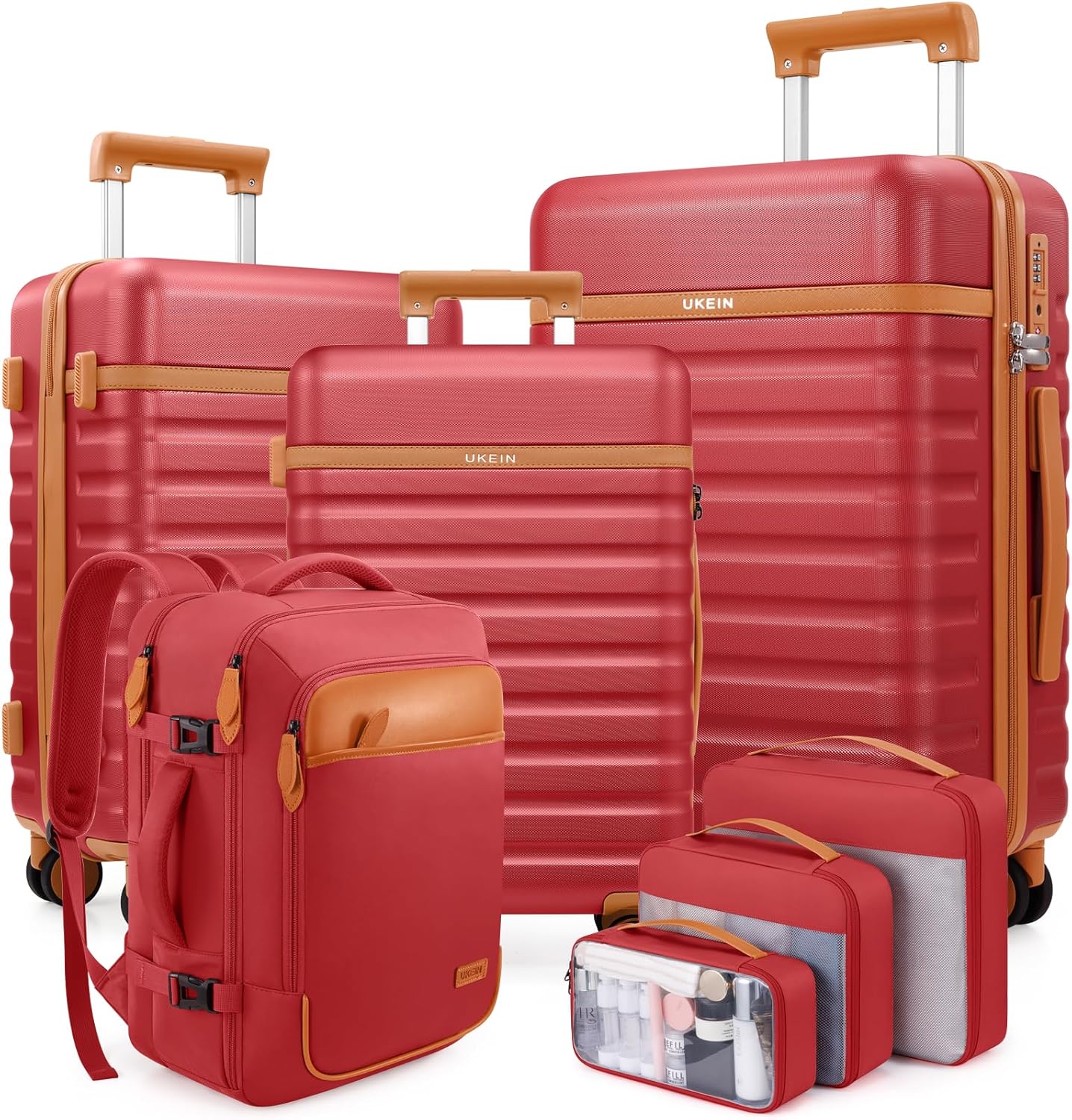 7-Piece Travel Luggage Set: Hardside Suitcases (20/24/28") & Backpack