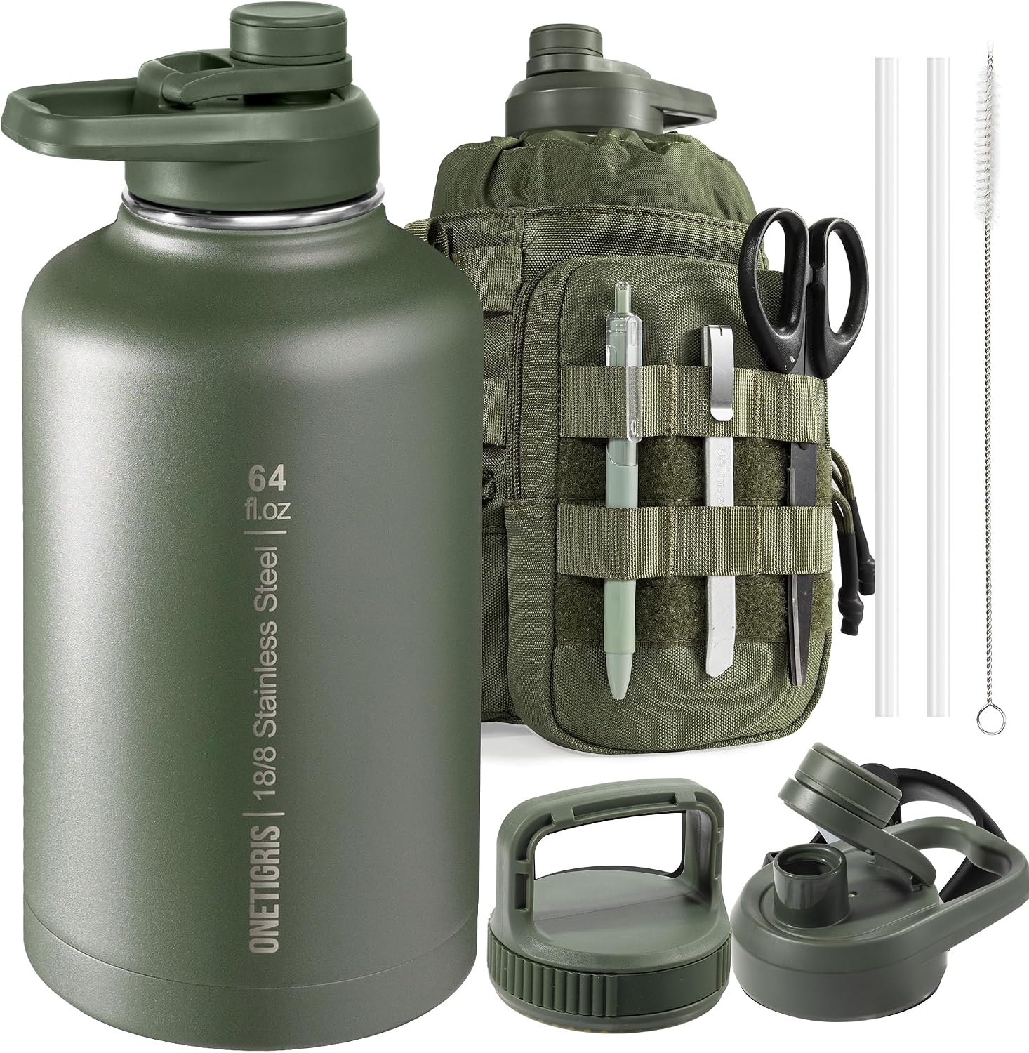 2L Insulated Stainless Steel Water Bottle with Straw - Large Portable Water Flask for Cold & Hot Drinks