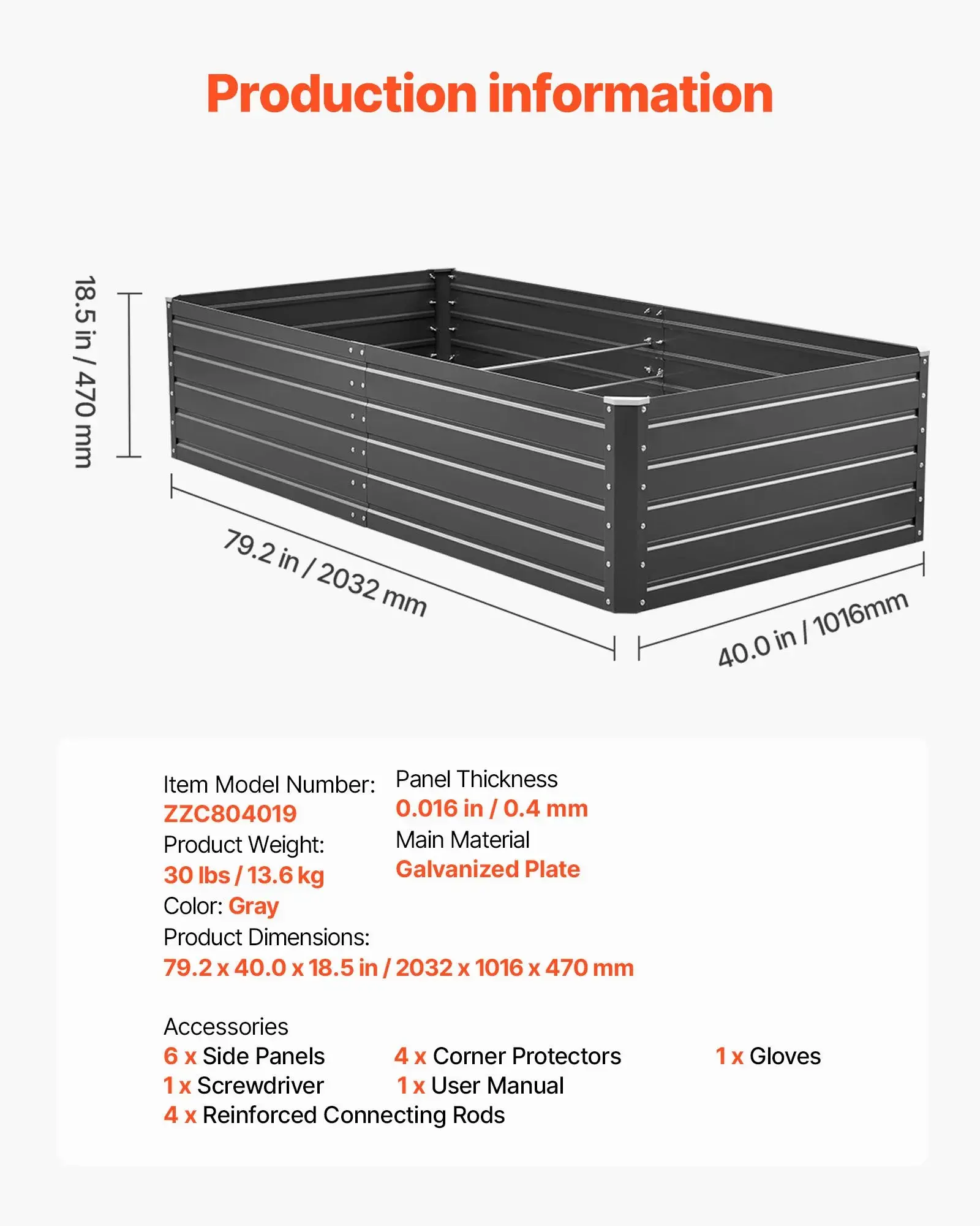 Large Raised Garden Bed with Open Bottom（6.7 x 3 x 1.5 ft）
