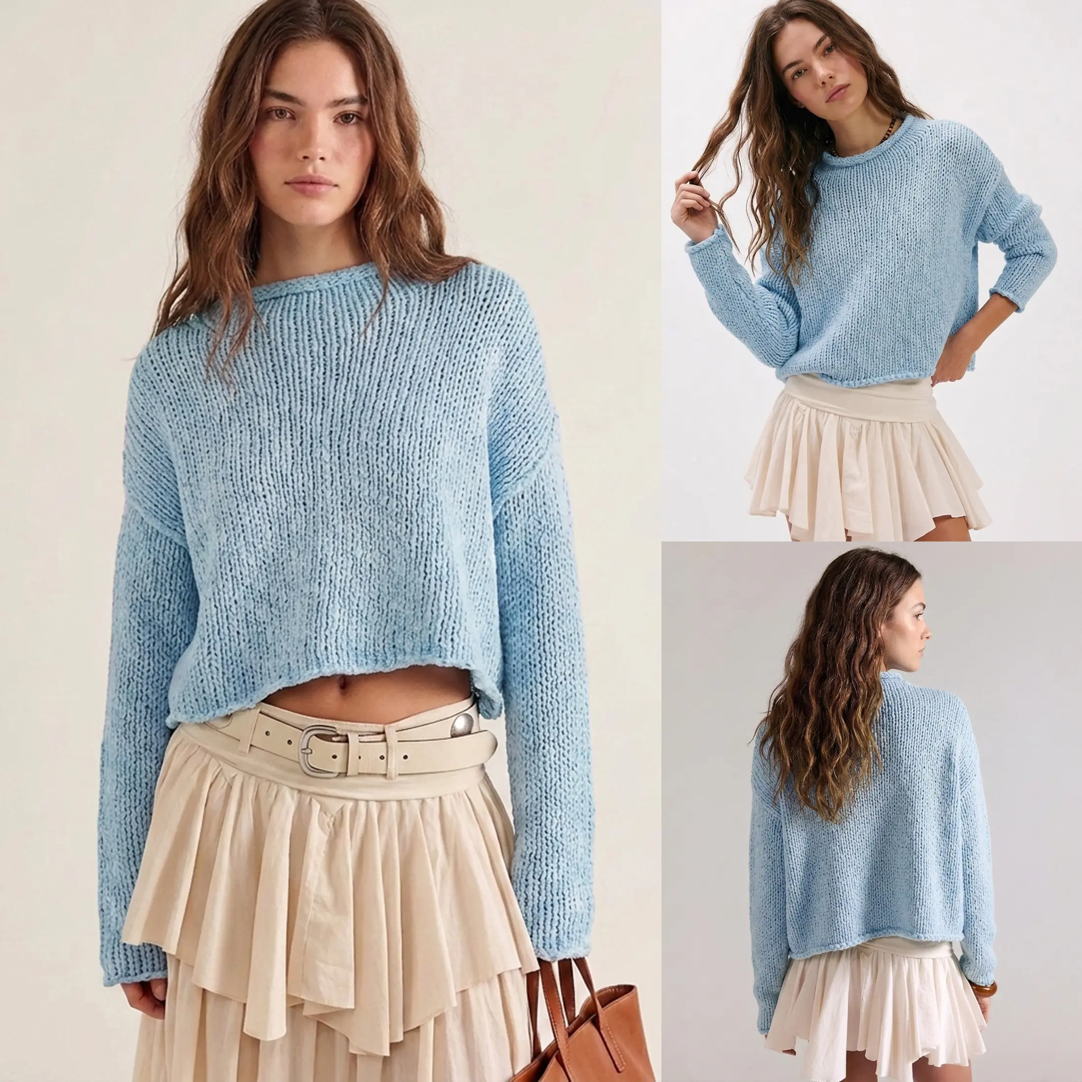 Women's Chunky Roll Neck Knit Sweater – Soft Oversized Long Sleeve Pullover