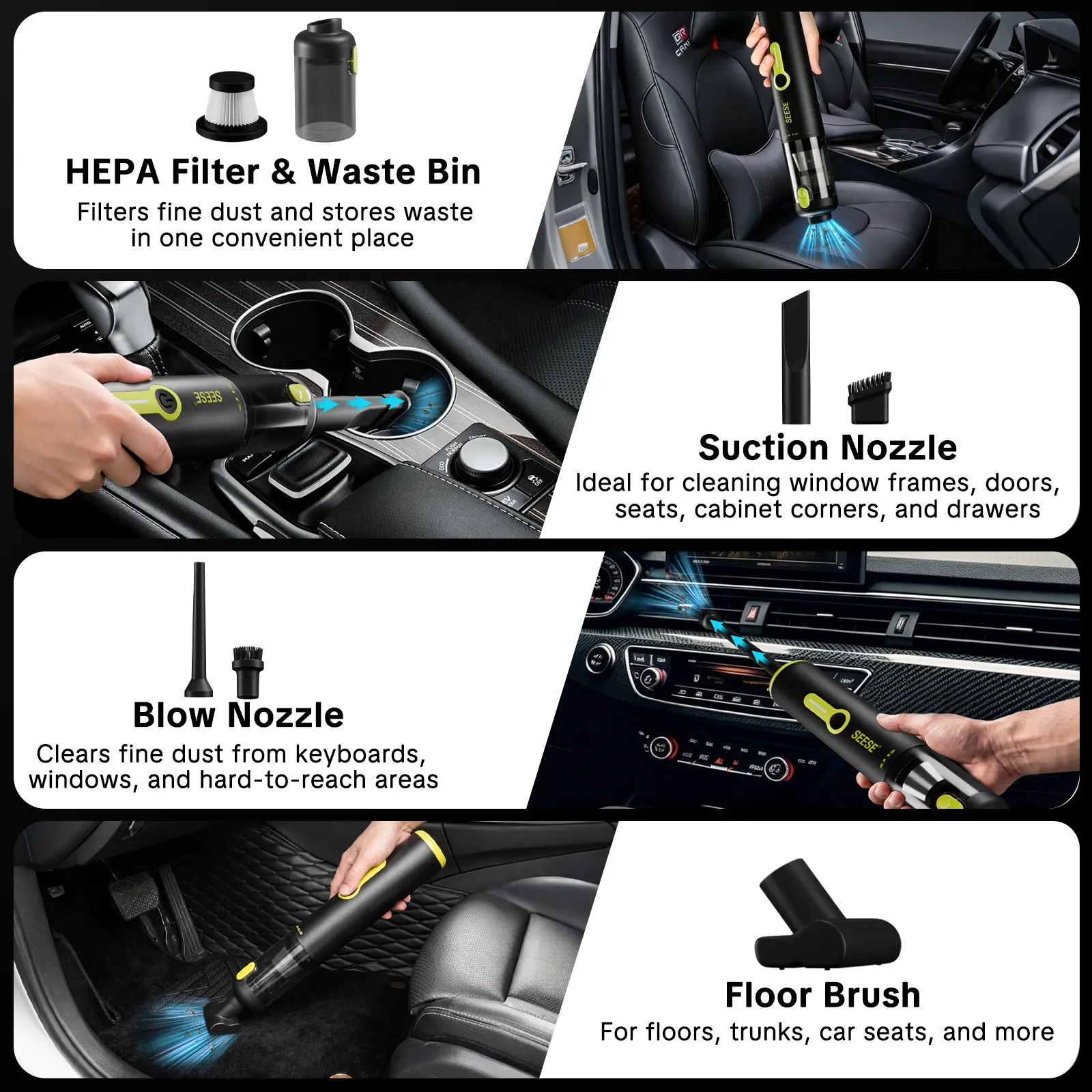 Portable 2-in-1 Car Vacuum Cleaner & Air Duster (20000Pa, 100W Brushless Motor, 6000mAh)