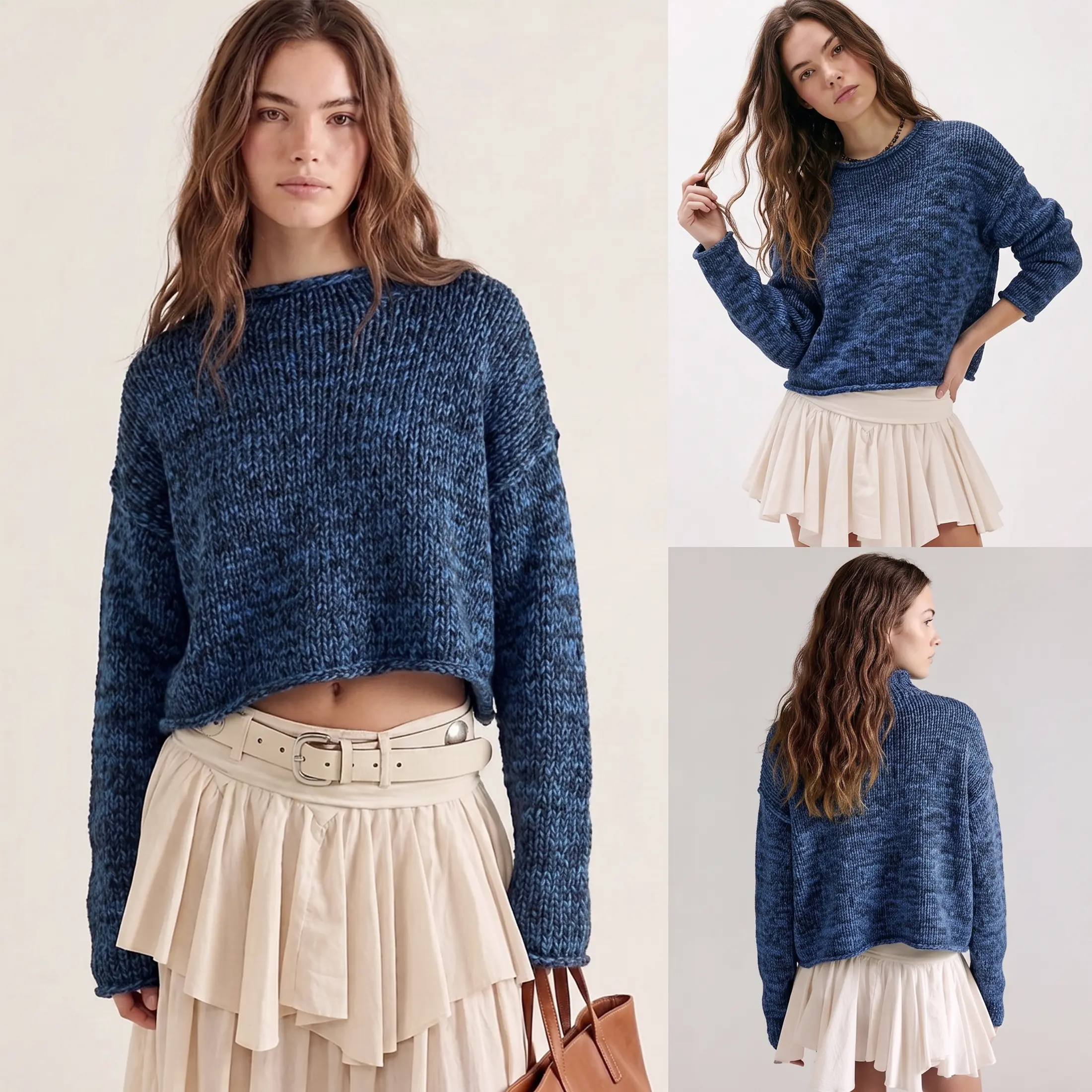 Women's Chunky Roll Neck Knit Sweater – Soft Oversized Long Sleeve Pullover