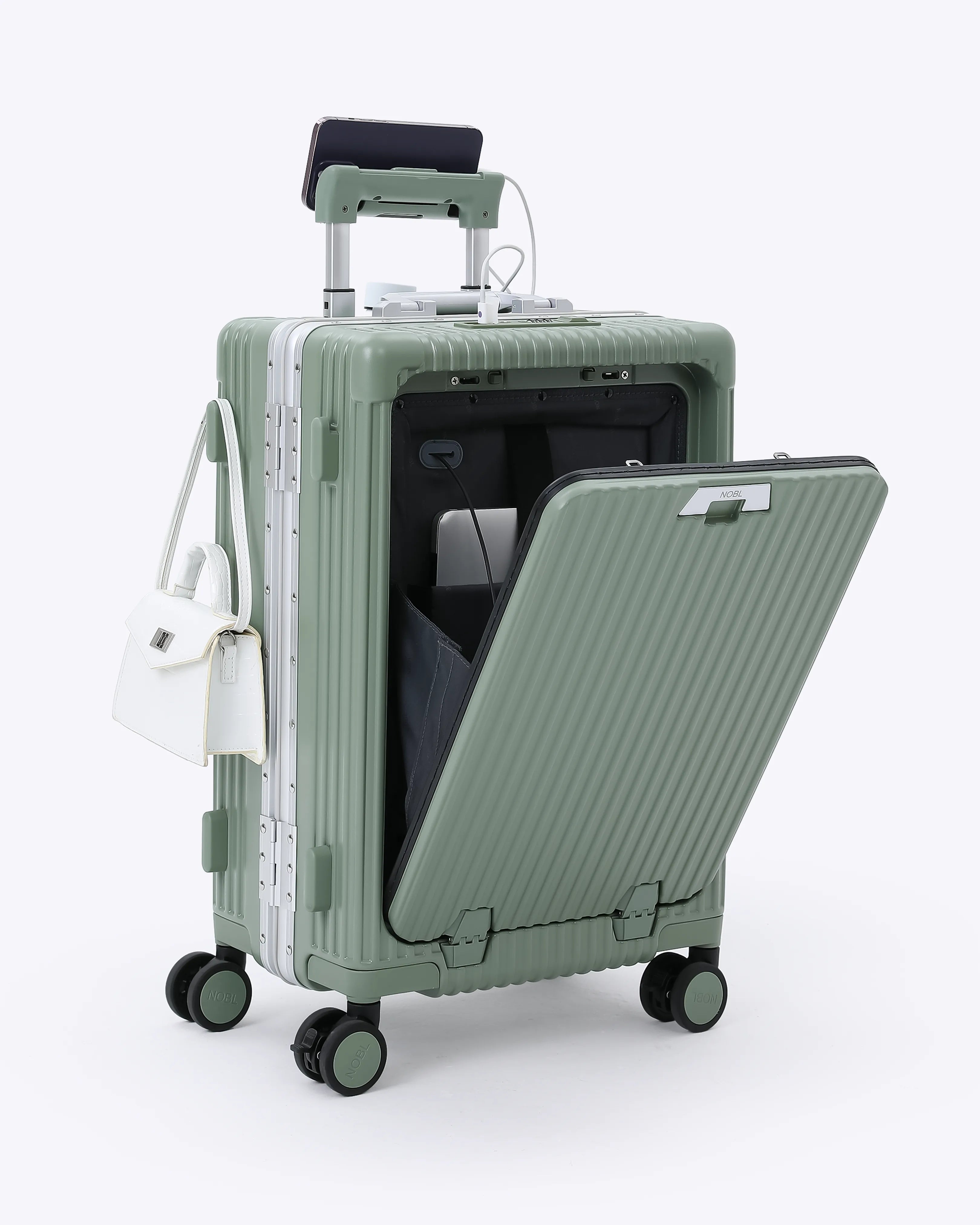 All-in-One Smart Carry-On Suitcase with GPS Tracking, Front Laptop Pocket, USB Charger & Cup Holder