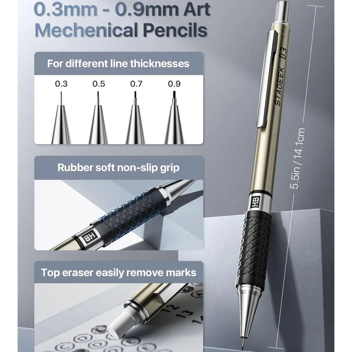 6-Piece Art Mechanical Pencil & 2mm Lead Holder Set (with 492 Refill Leads)