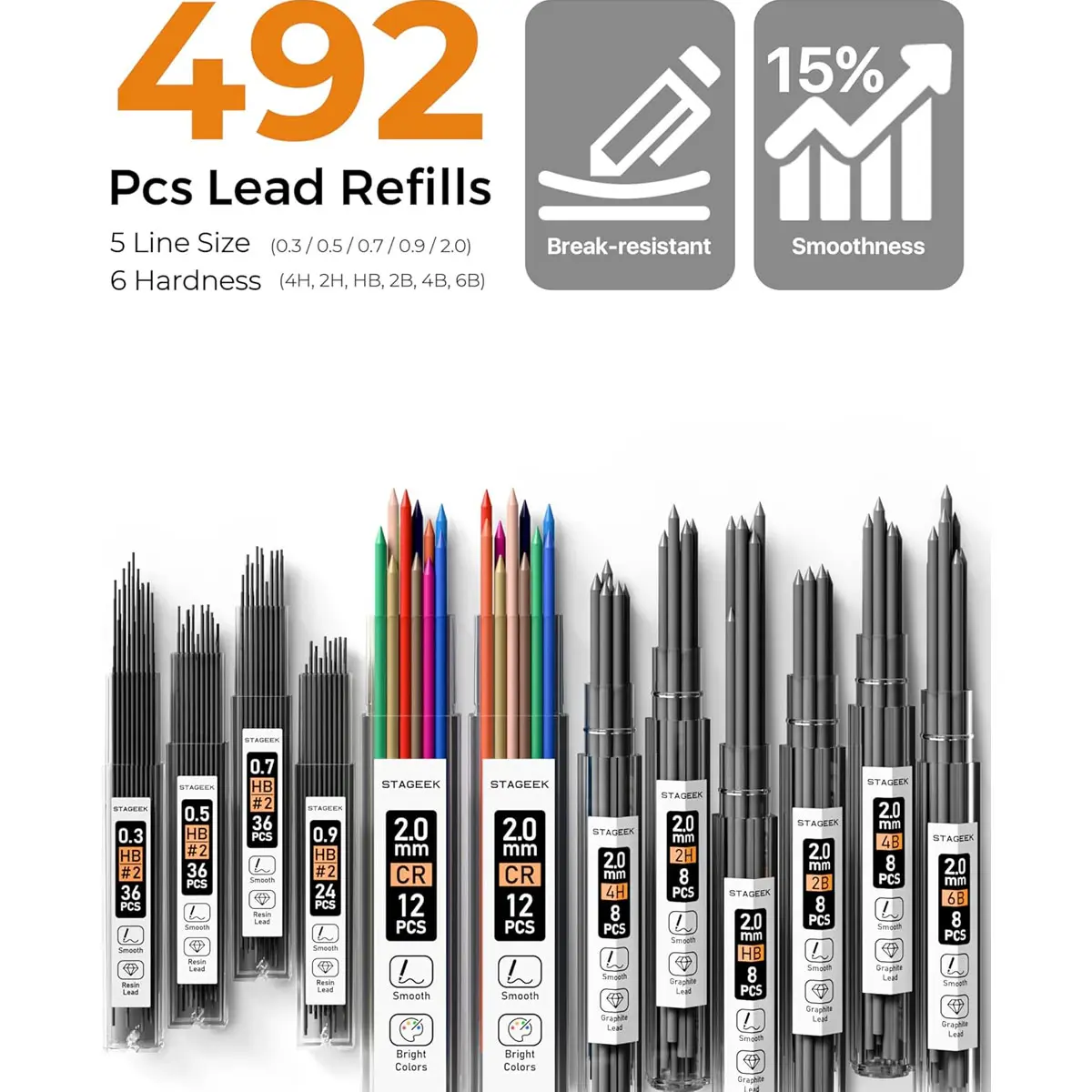 6-Piece Art Mechanical Pencil & 2mm Lead Holder Set (with 492 Refill Leads)