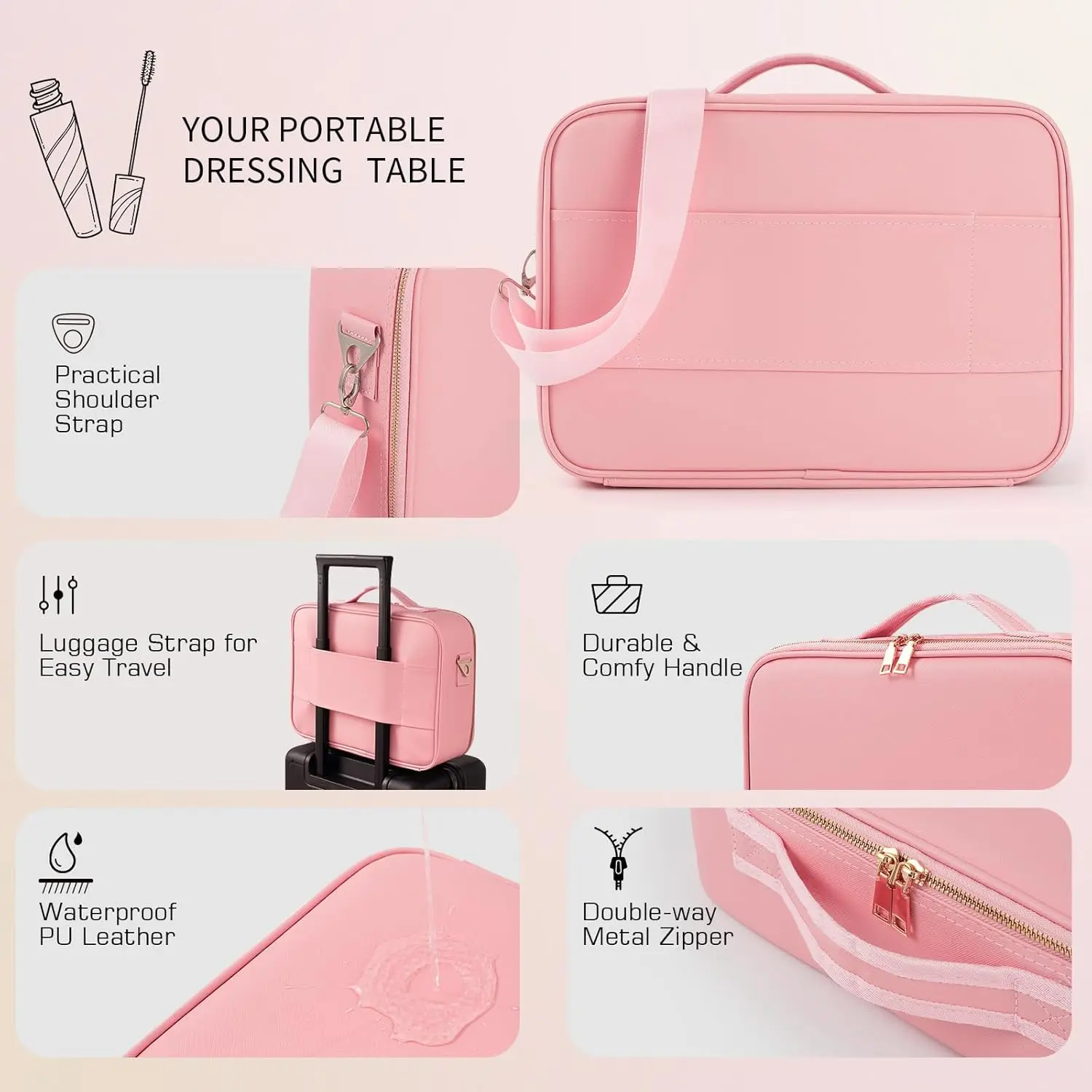 Travel Makeup Bag with LED Mirror