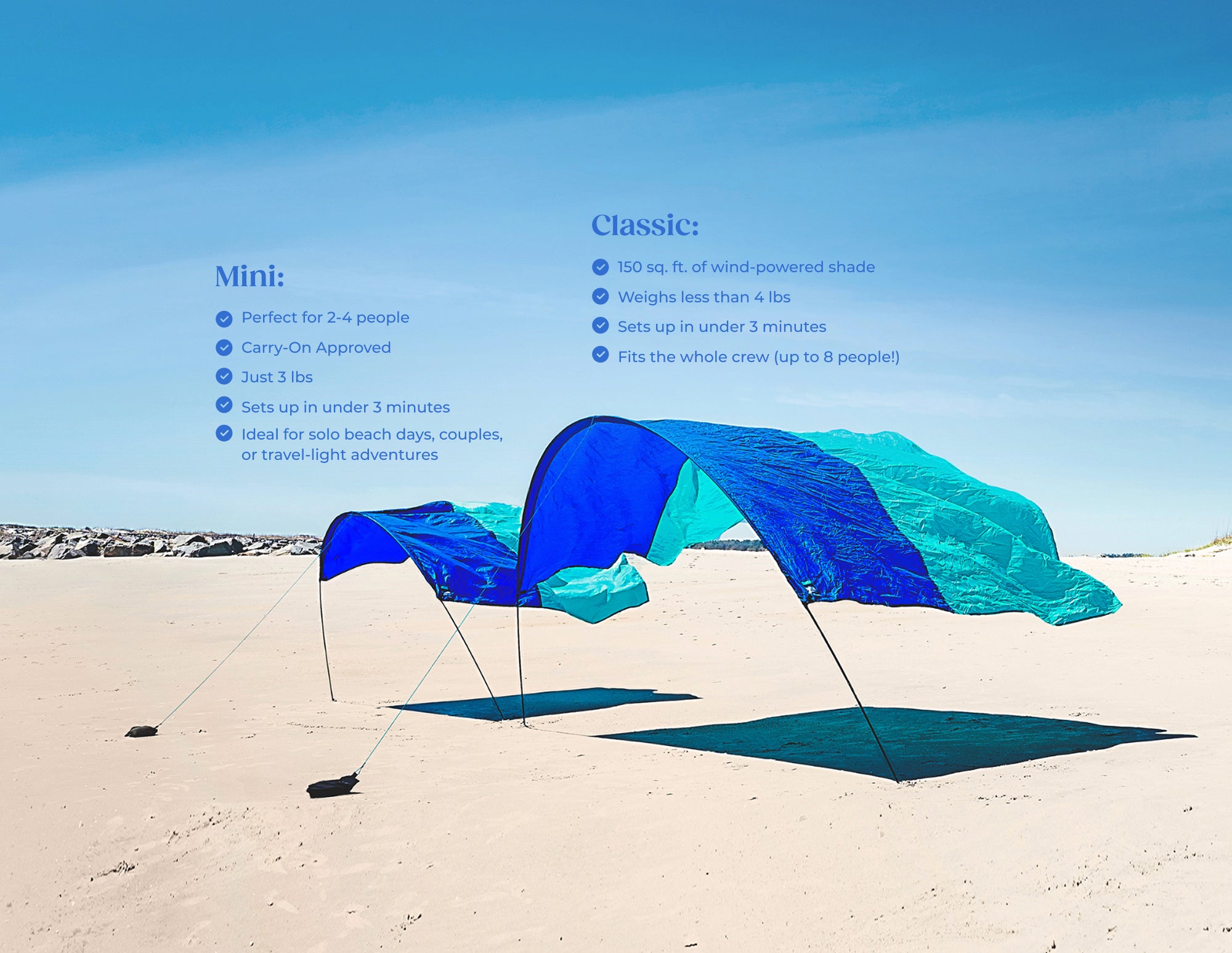 Wind-Assisted Beach Shade Canopy - Lightweight Portable Sun Shelter for Beach, Camping & Park