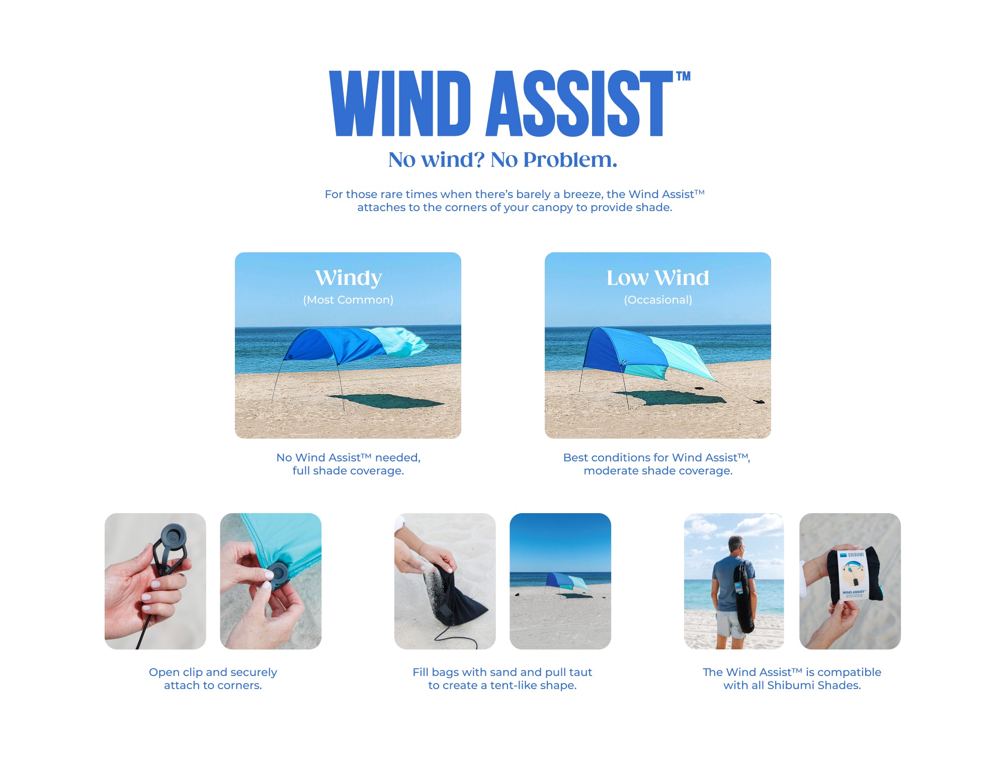 Wind-Assisted Beach Shade Canopy - Lightweight Portable Sun Shelter for Beach, Camping & Park