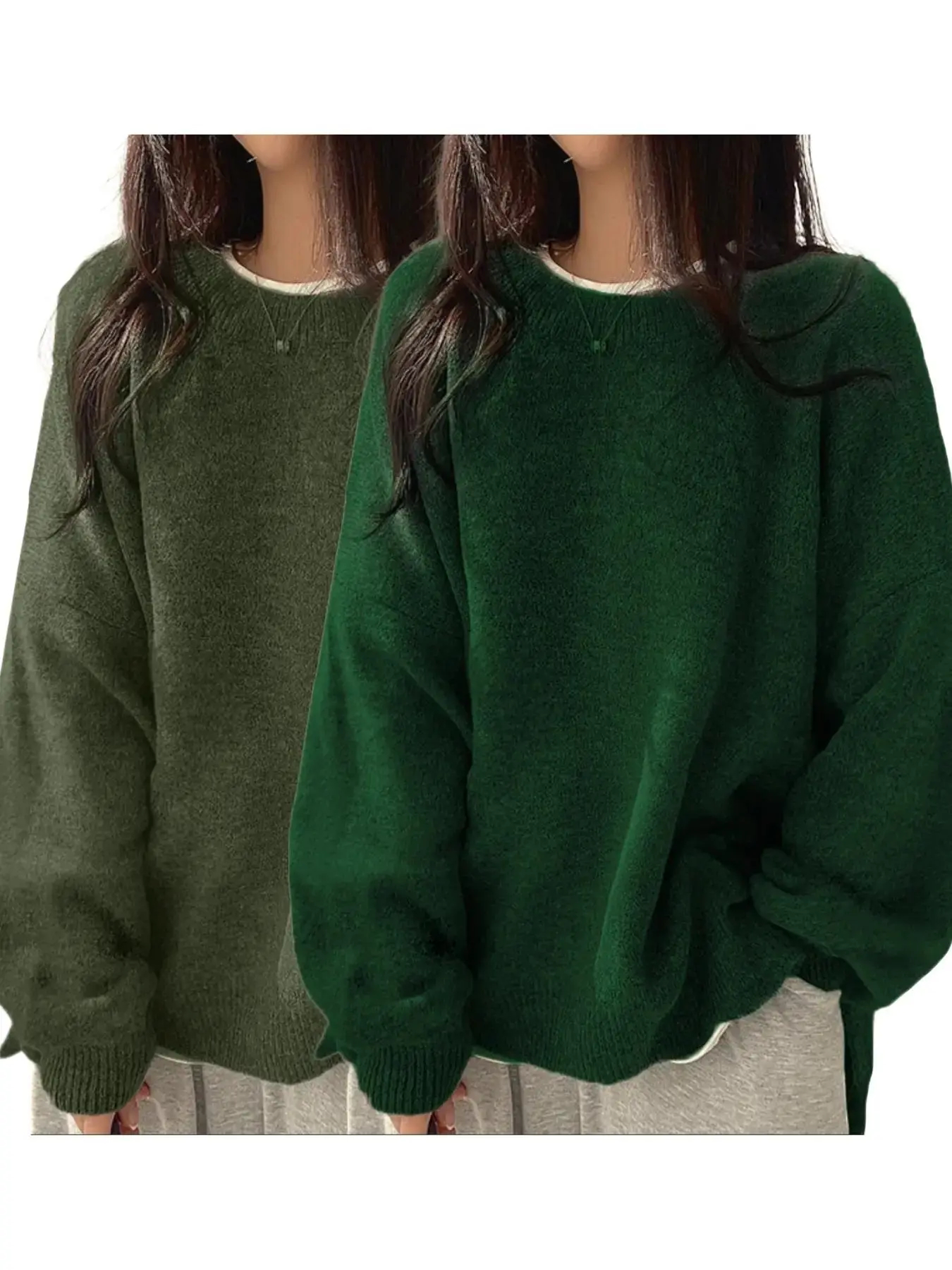 Women’s Long Sleeve Knit Sweater – Relaxed Drop Shoulder Jumper with Split Hem