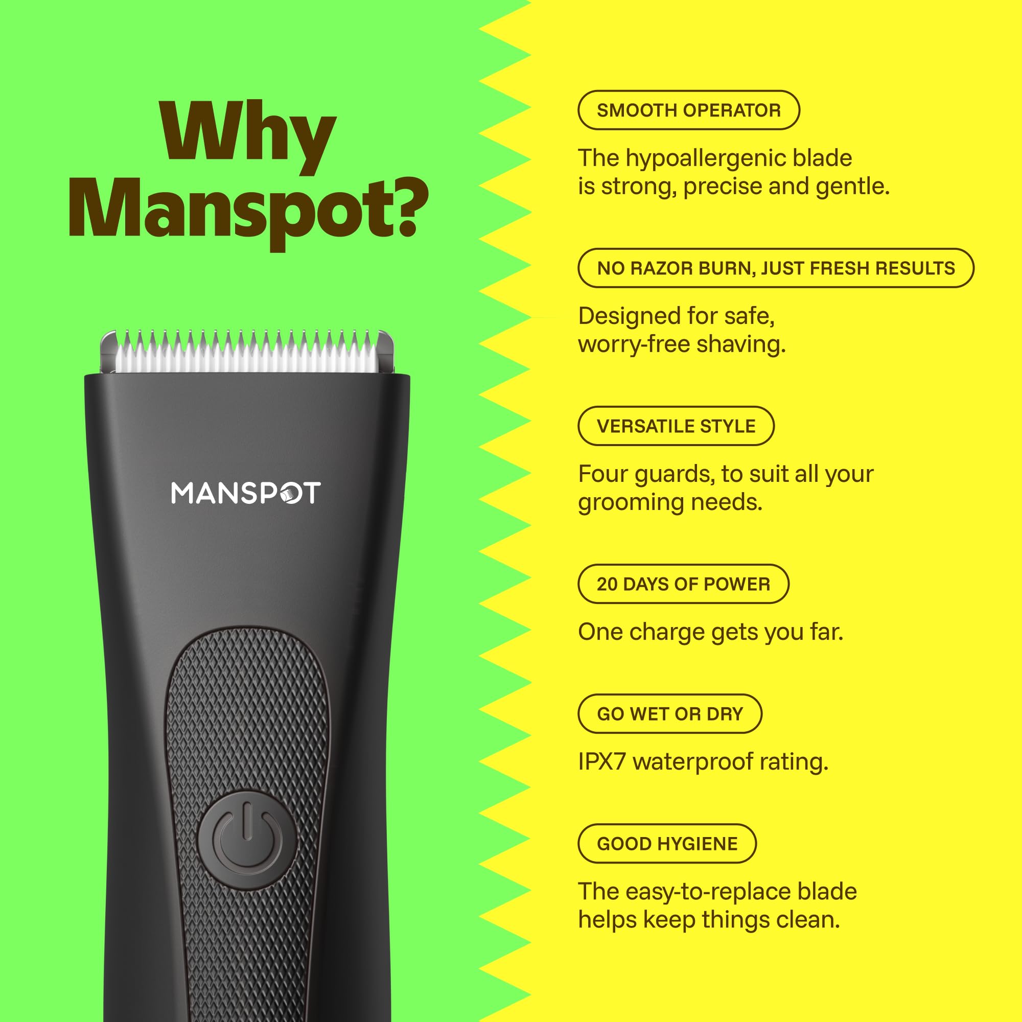 Waterproof Electric Groin Shaver, Body and Pubic Hair Trimmer with Ceramic Blades