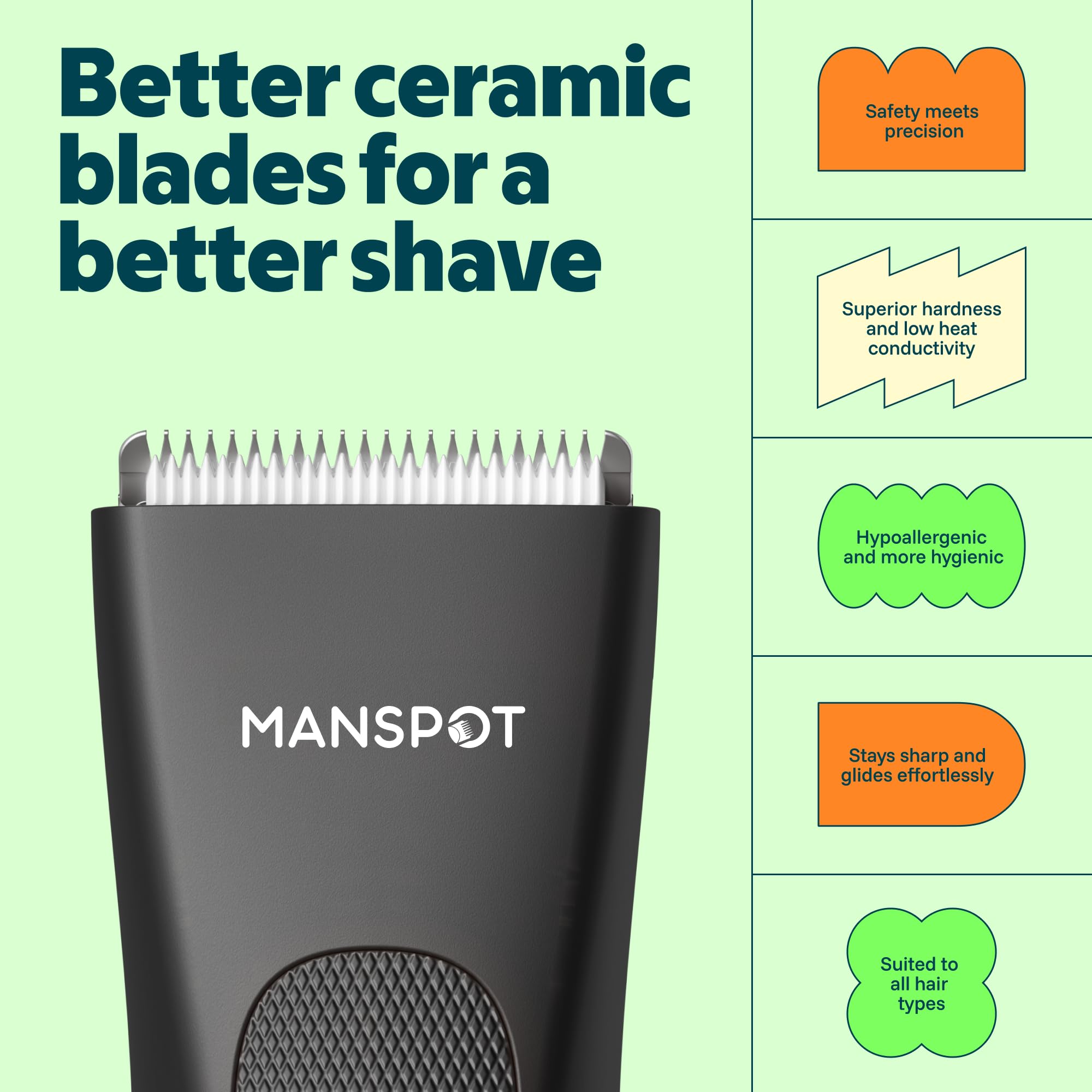 Waterproof Electric Groin Shaver, Body and Pubic Hair Trimmer with Ceramic Blades