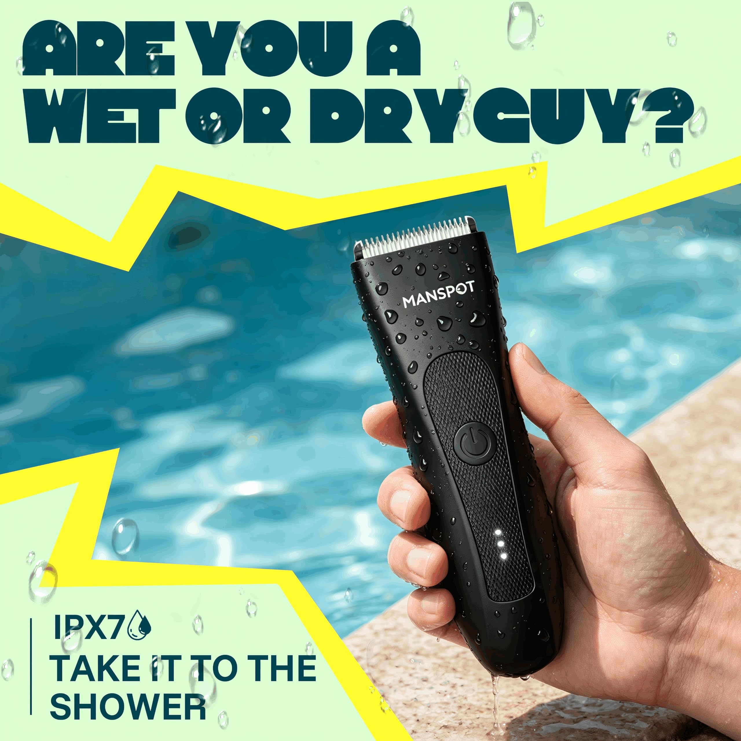 Waterproof Electric Groin Shaver, Body and Pubic Hair Trimmer with Ceramic Blades