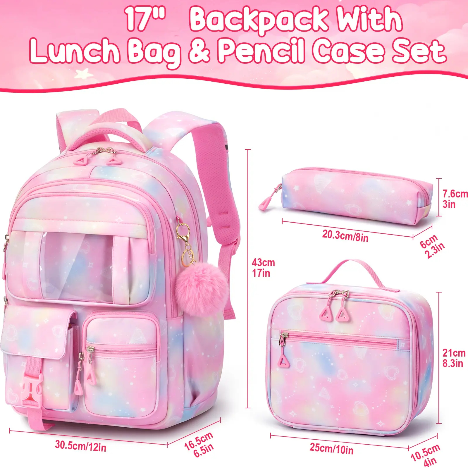 3-Piece Waterproof Oxford Backpack Set with Lunch Box & Pencil Case