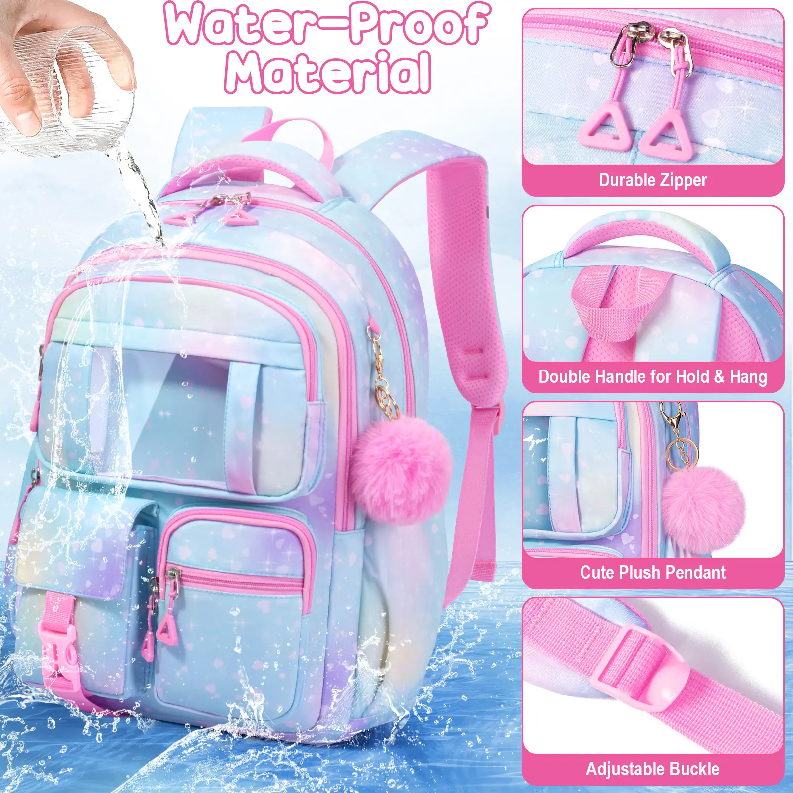 3-Piece Waterproof Oxford Backpack Set with Lunch Box & Pencil Case