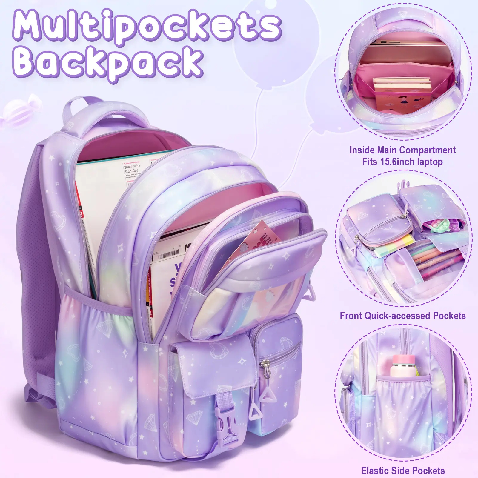 3-Piece Waterproof Oxford Backpack Set with Lunch Box & Pencil Case