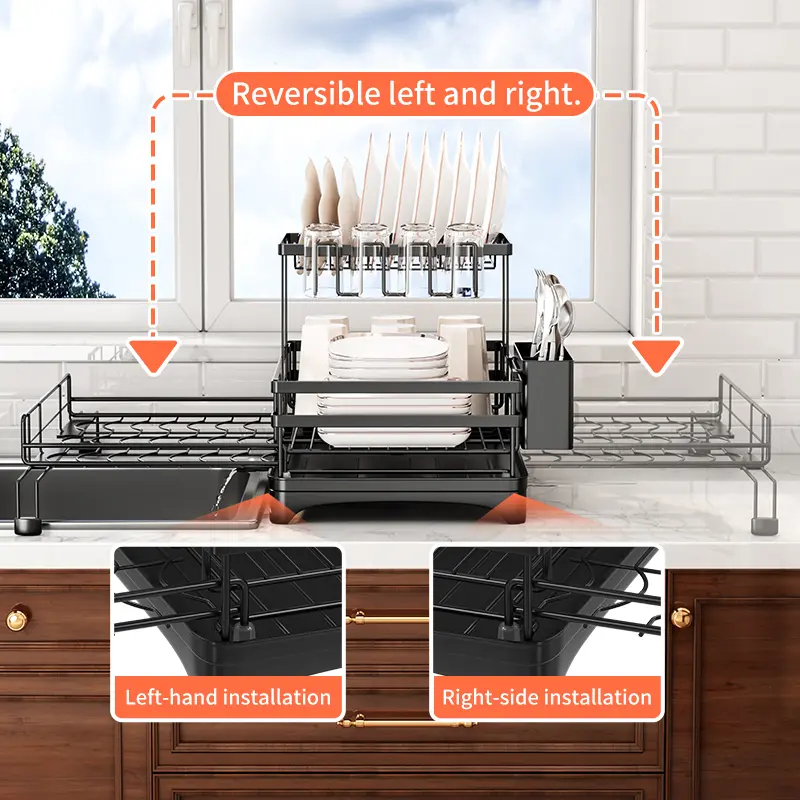 2-Tier Telescopic Dish Drainer for Kitchen Counter 