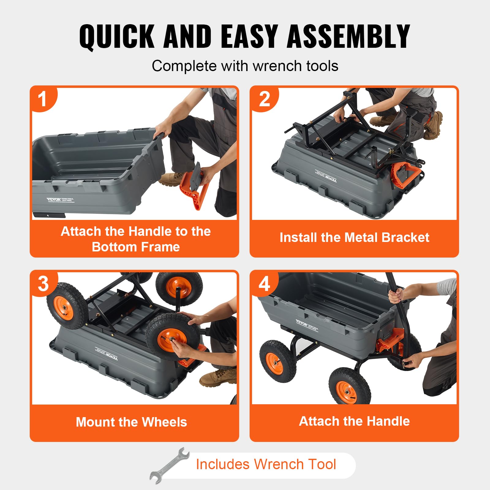 2-in-1 Convertible Garden Dump Cart: 1500lbs Heavy Duty Tow-Behind Trailer