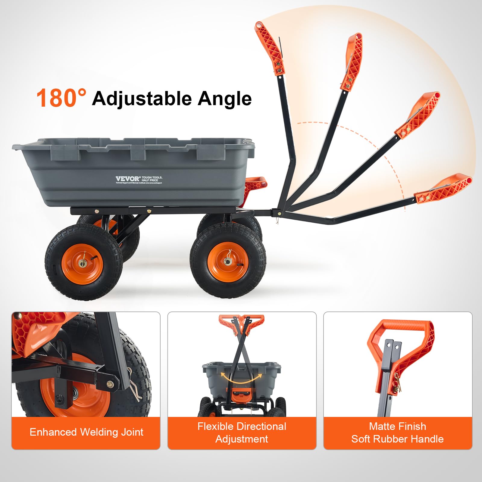 2-in-1 Convertible Garden Dump Cart: 1500lbs Heavy Duty Tow-Behind Trailer